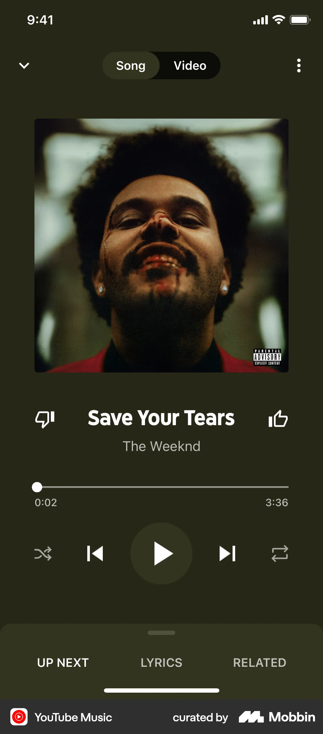 YouTube Music iOS Song & Podcast Detail screen