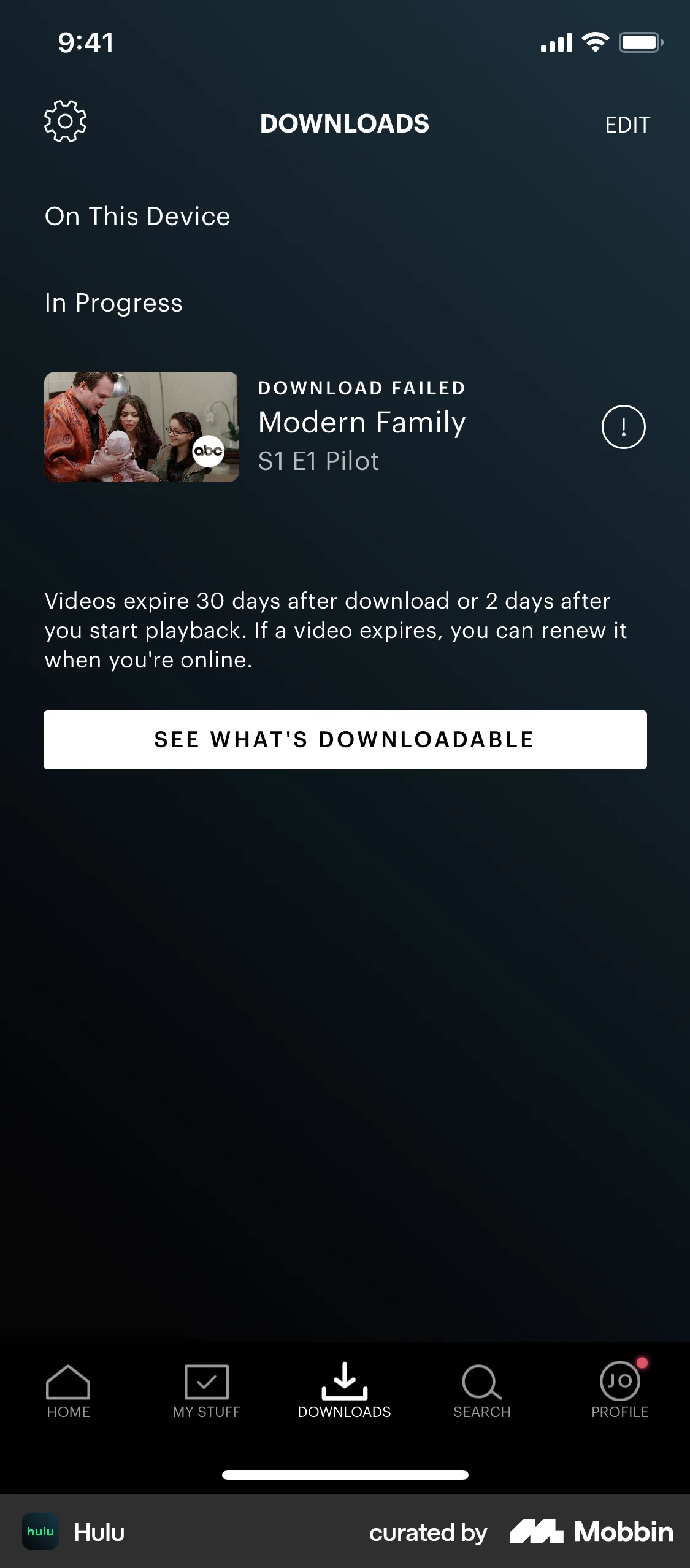 Hulu iOS Downloads & Available Offline screen