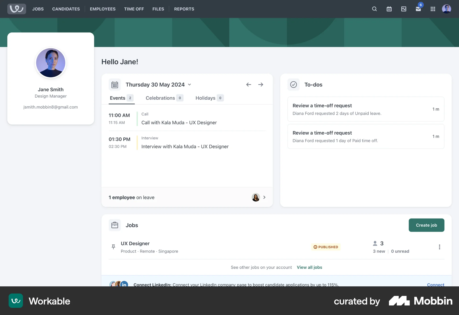 Workable Web Home screen