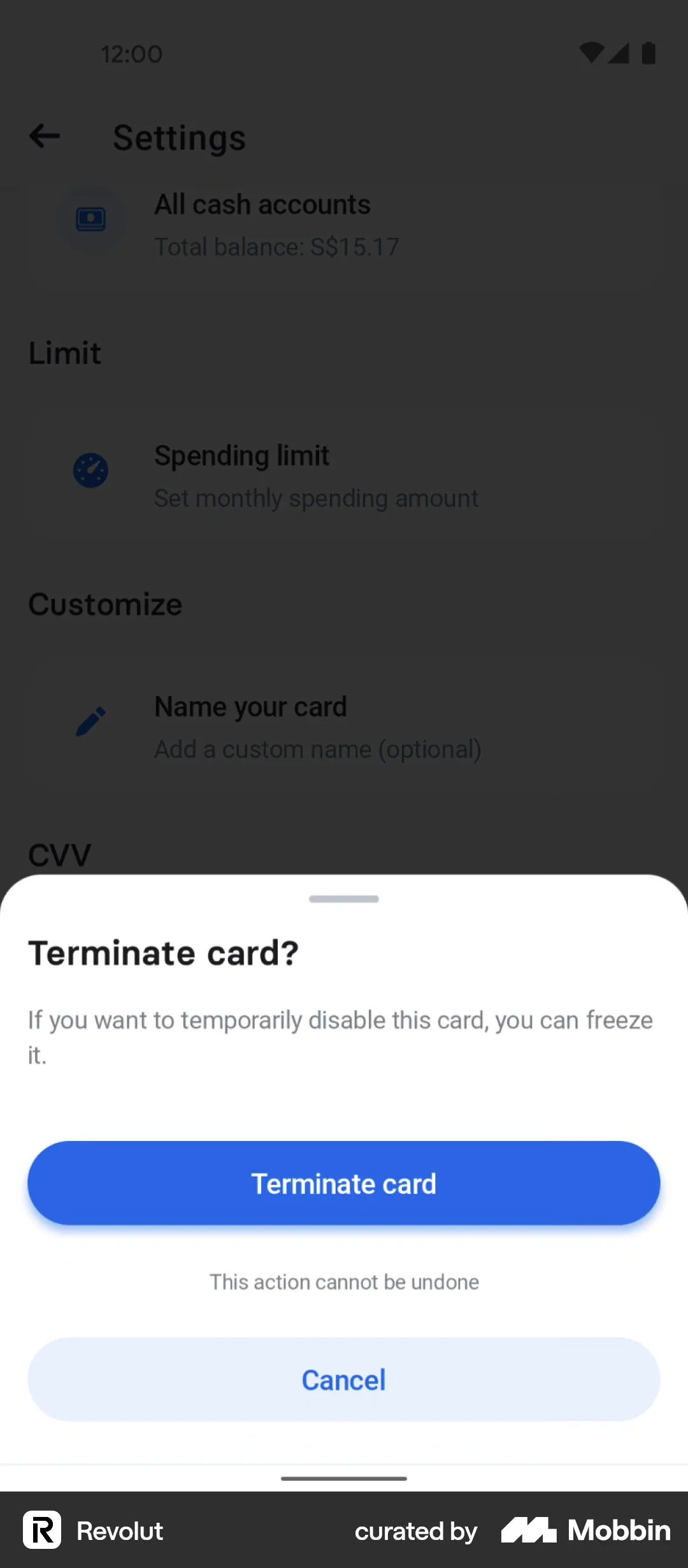 Revolut Android Delete screen