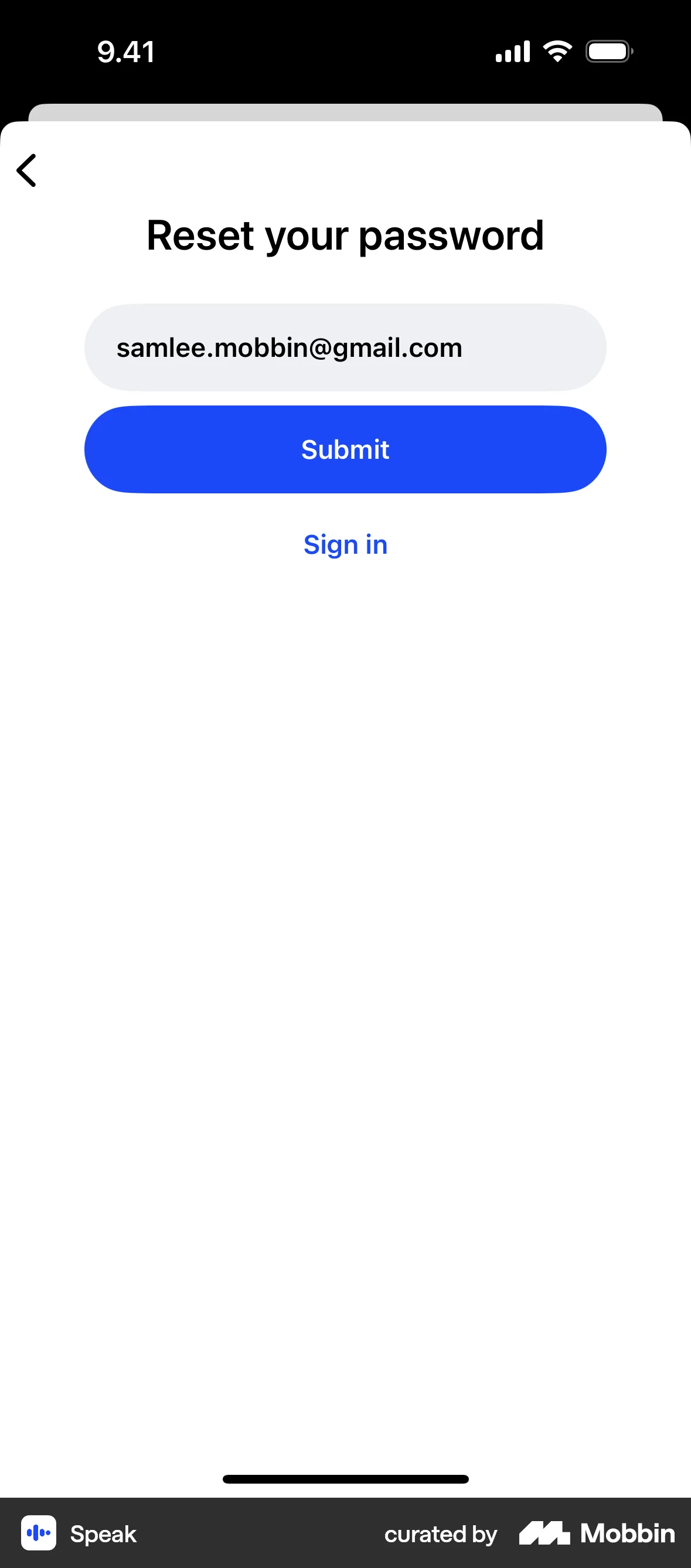 Speak iOS Forgot Password screen