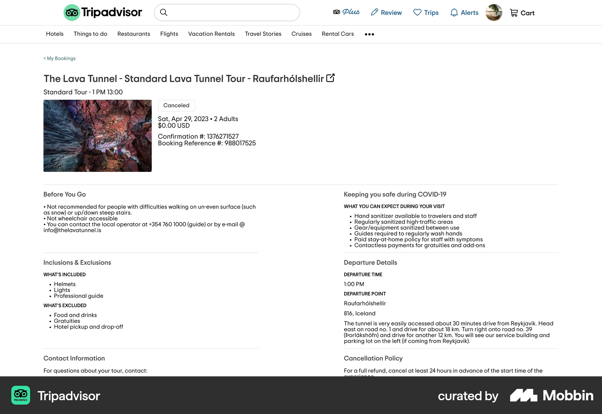 Tripadvisor Web Order Detail screen