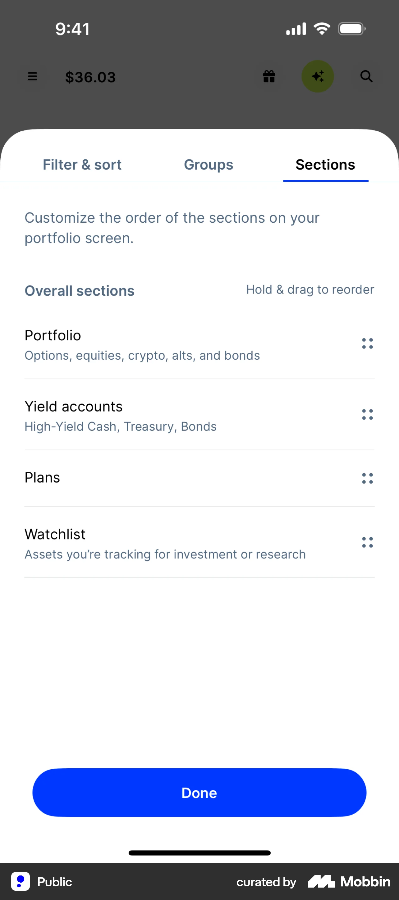 Public iOS Reorder screen