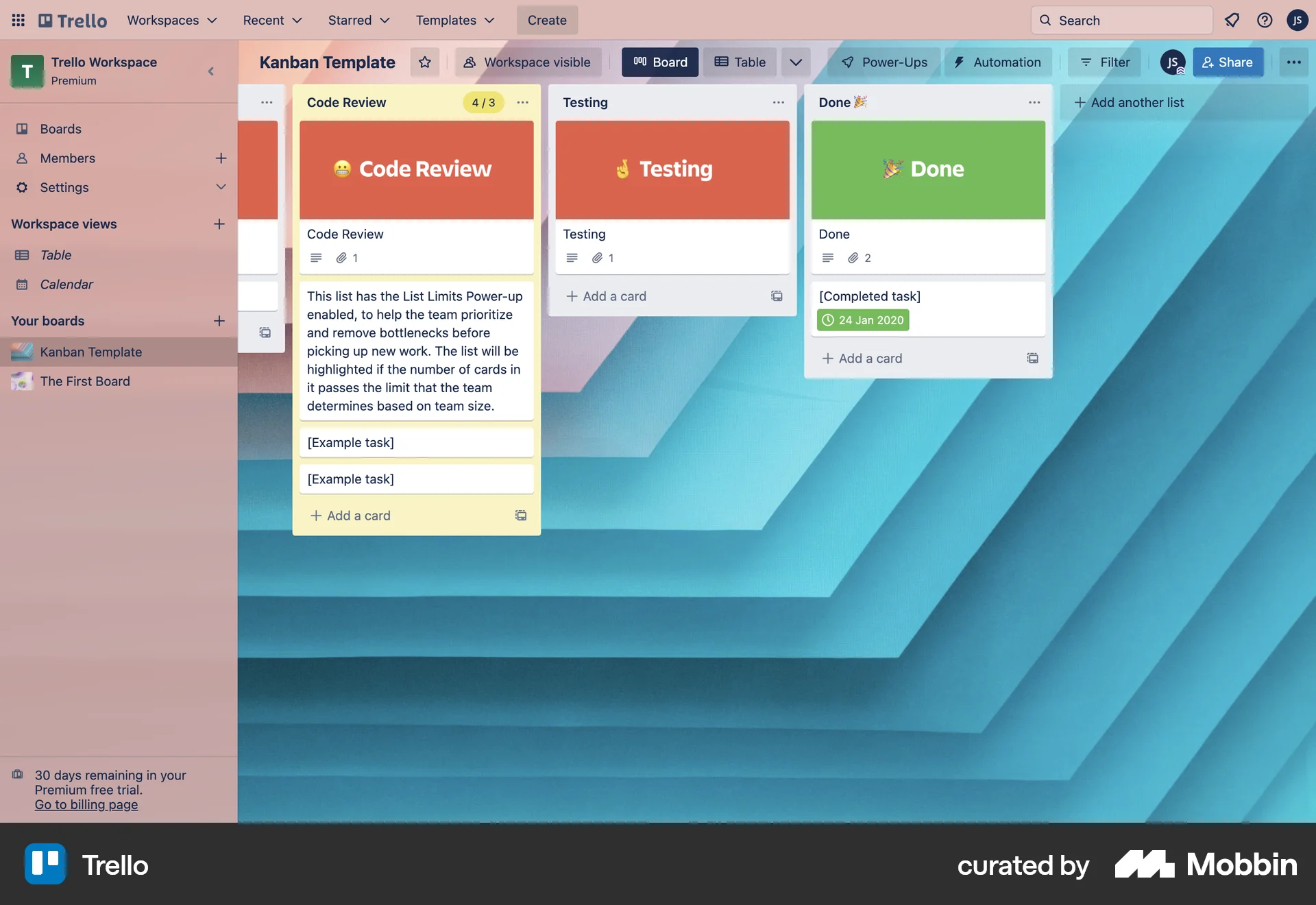 Trello Web Kanban Board screen