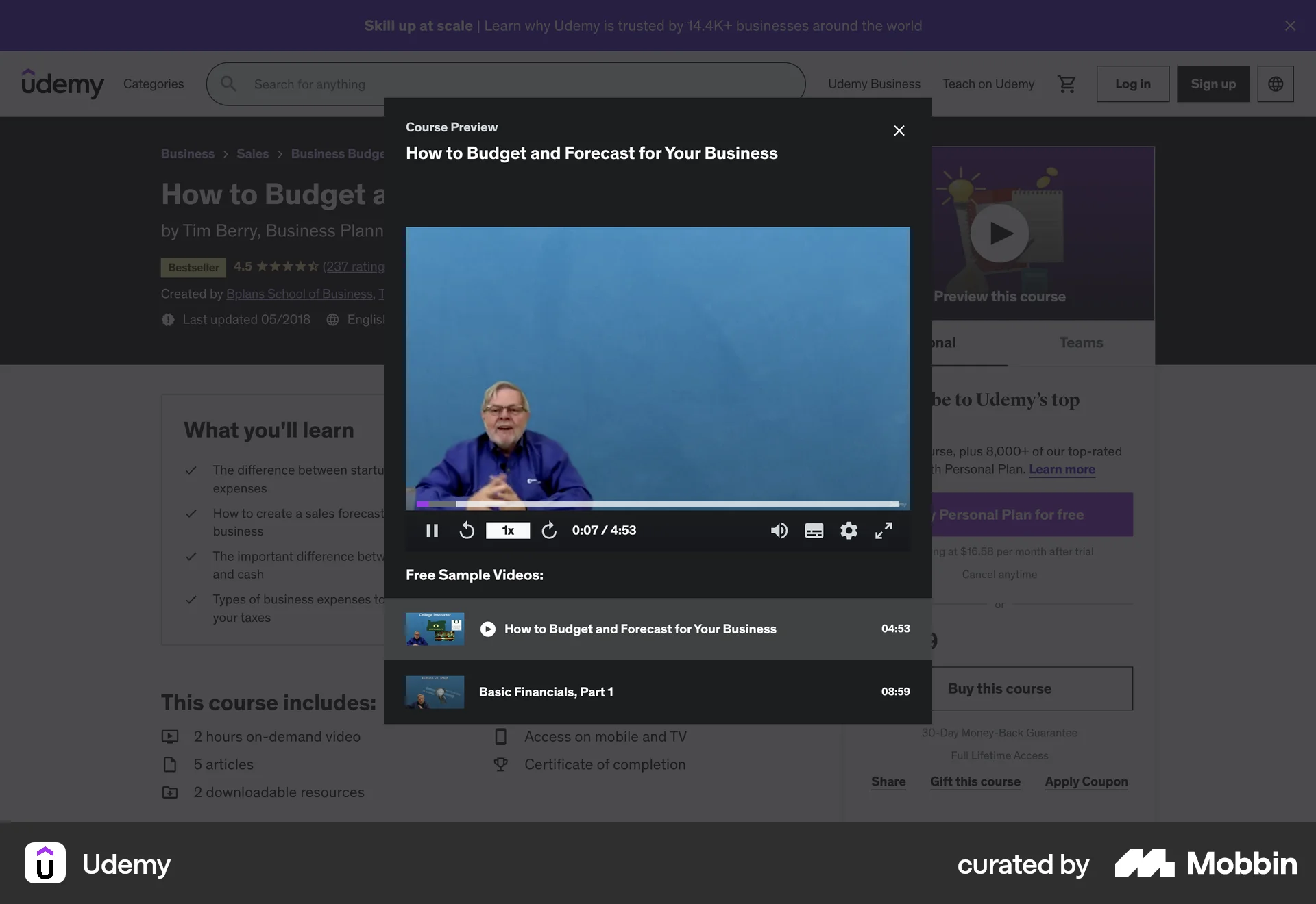 Udemy Web Video Player screen