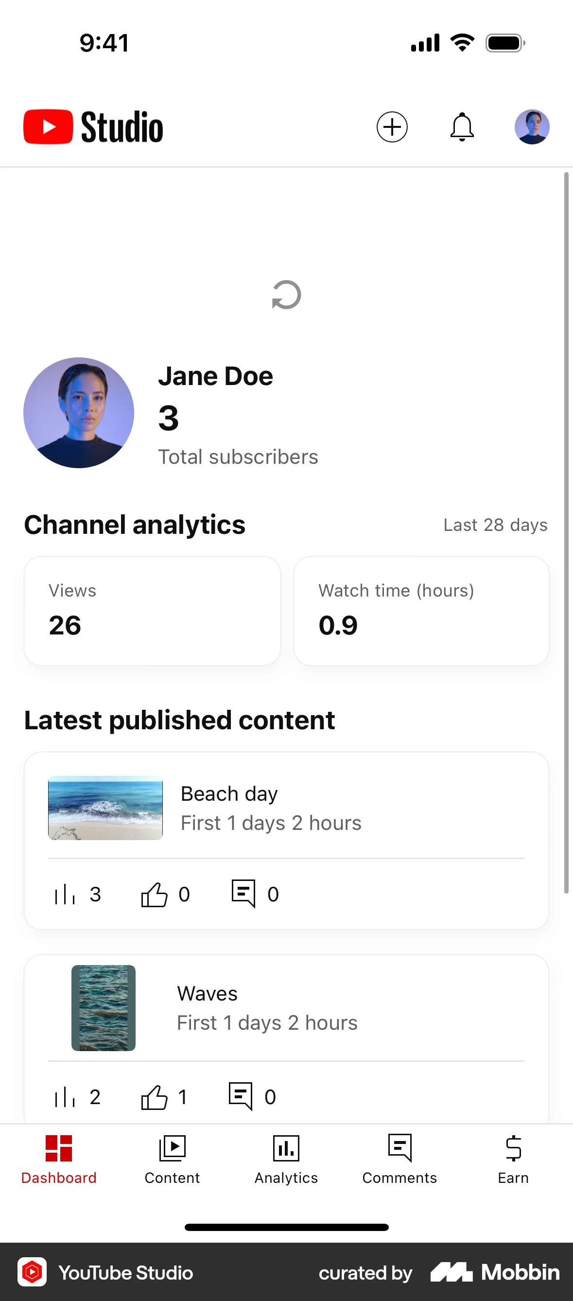 YouTube Studio iOS Pull to Refresh screen