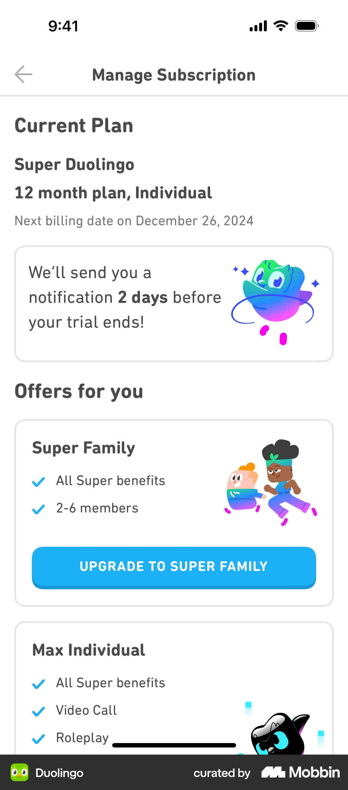 Duolingo iOS Billing screen