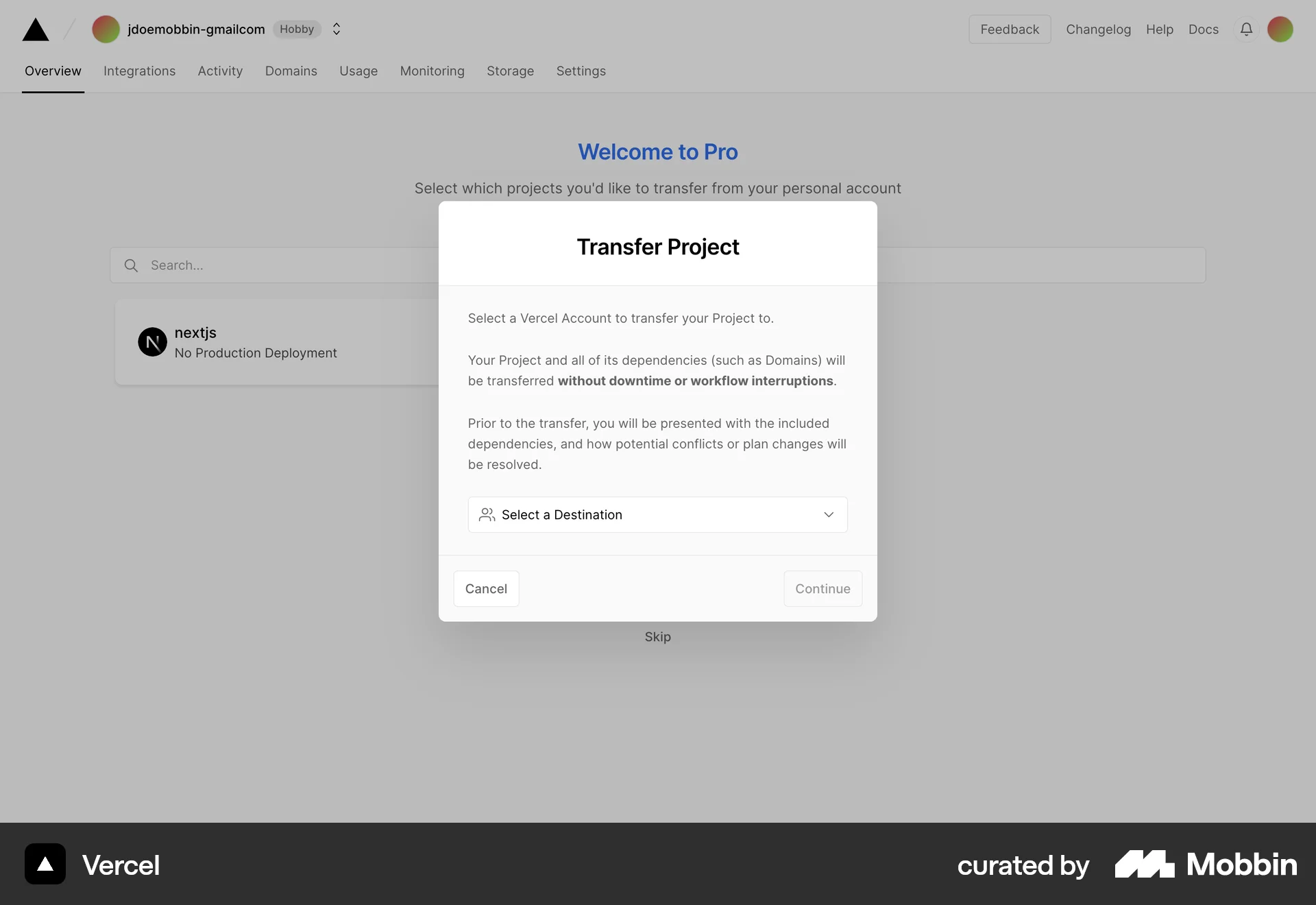 Vercel Web Move screen