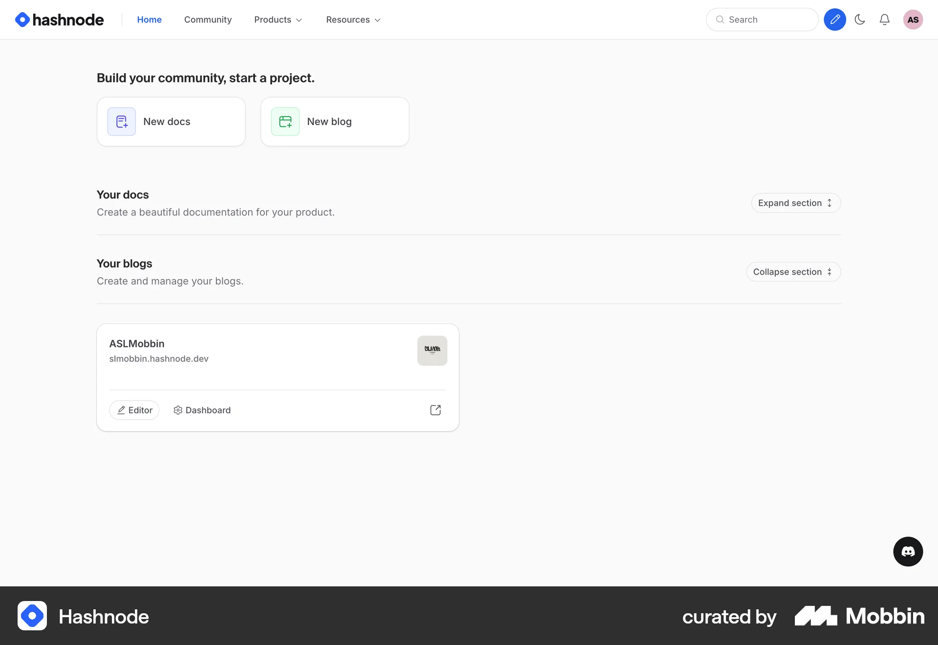 Hashnode Web screen containing Accordion UI element