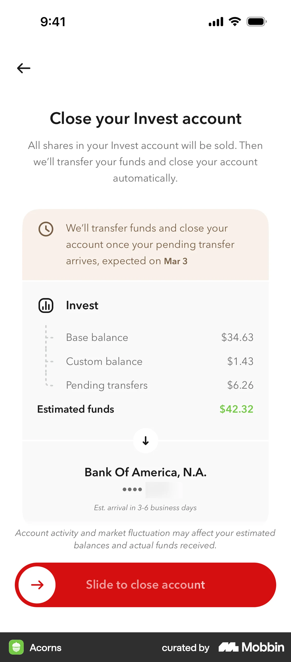 Acorns iOS Confirmation screen
