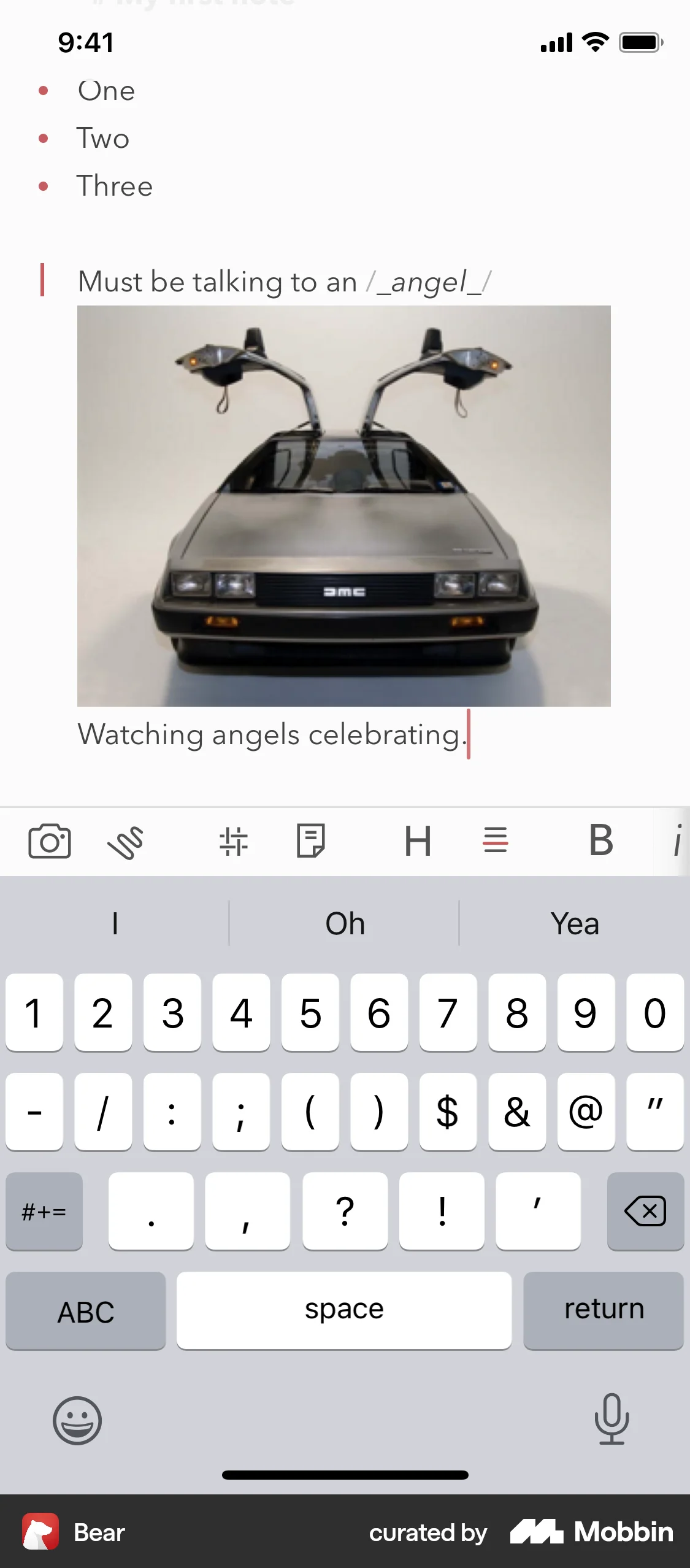 Bear iOS Media Editor screen