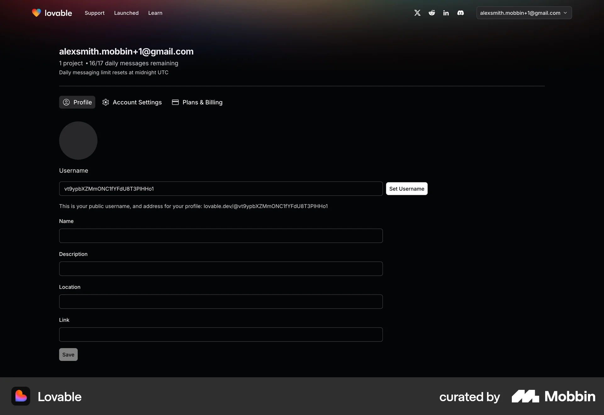 Lovable Web Settings & Preferences screen