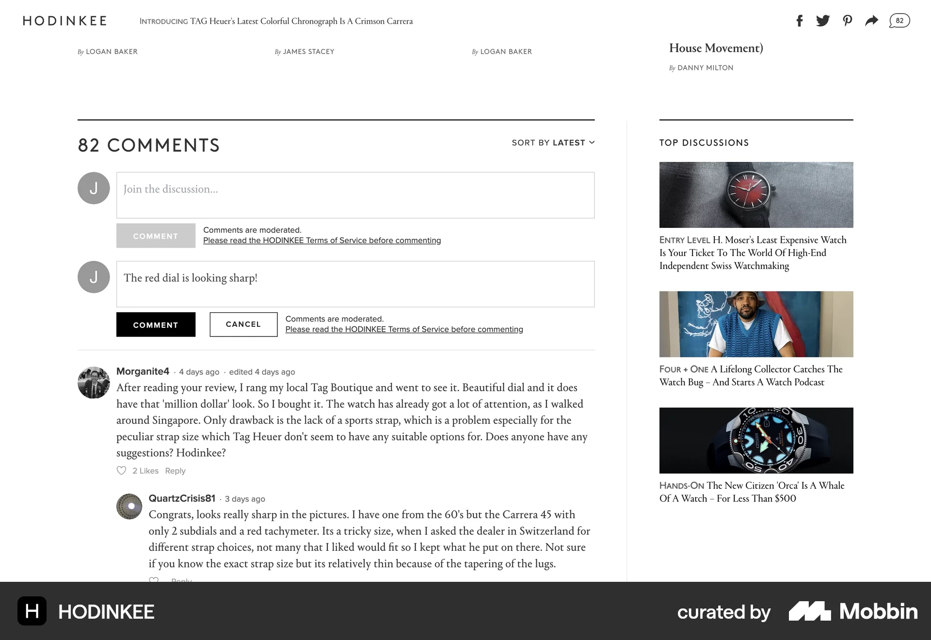 HODINKEE Web Comments screen