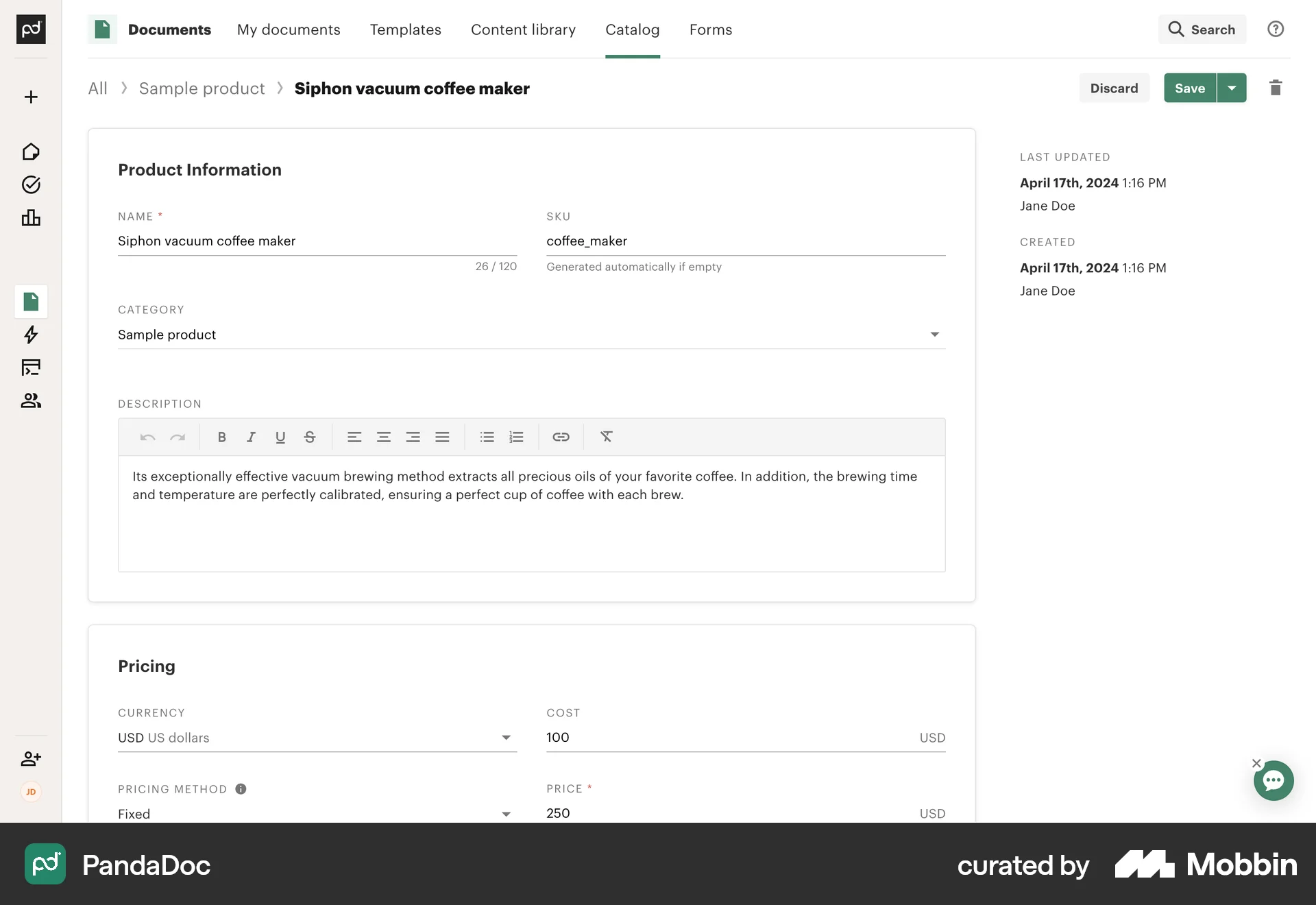 PandaDoc Web screen containing Breadcrumbs UI element