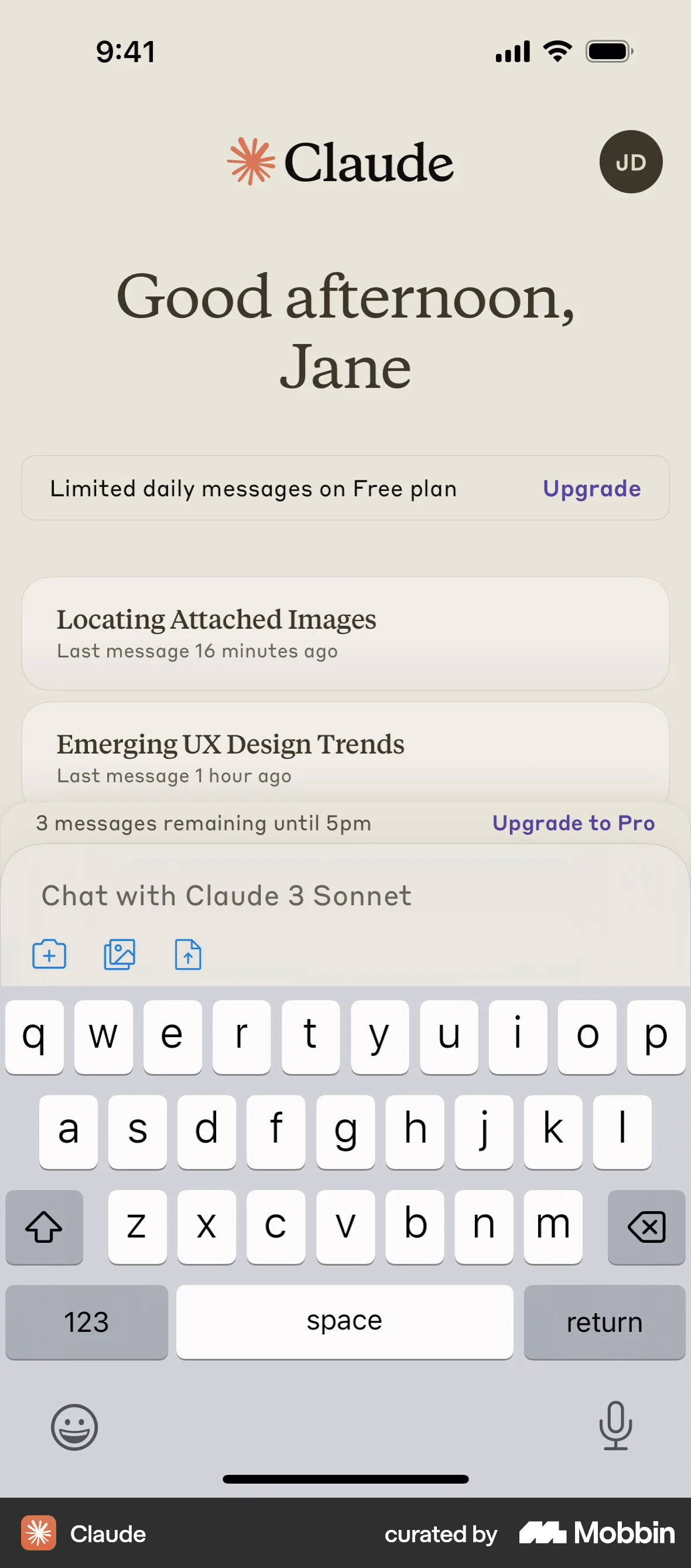 Claude iOS Chat Detail screen