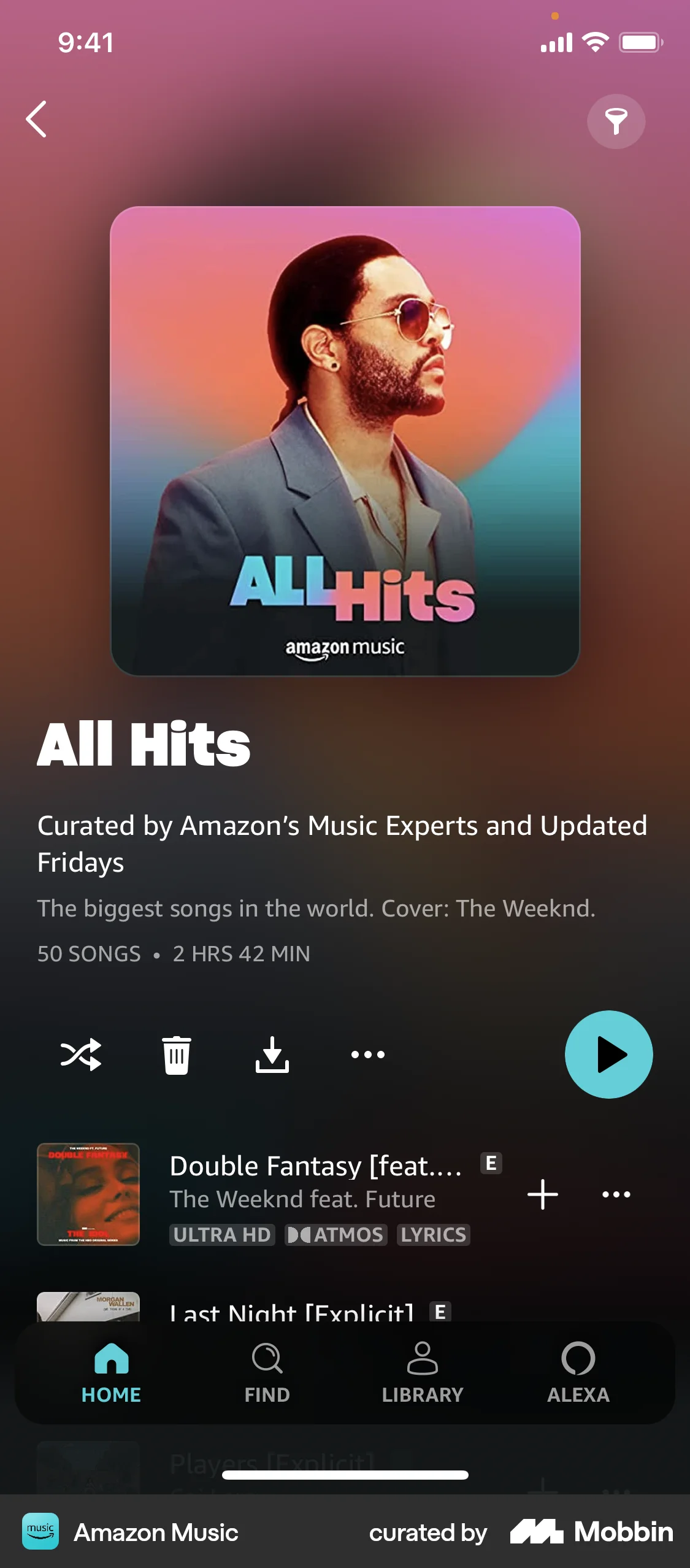 Amazon Music iOS Playlists screen
