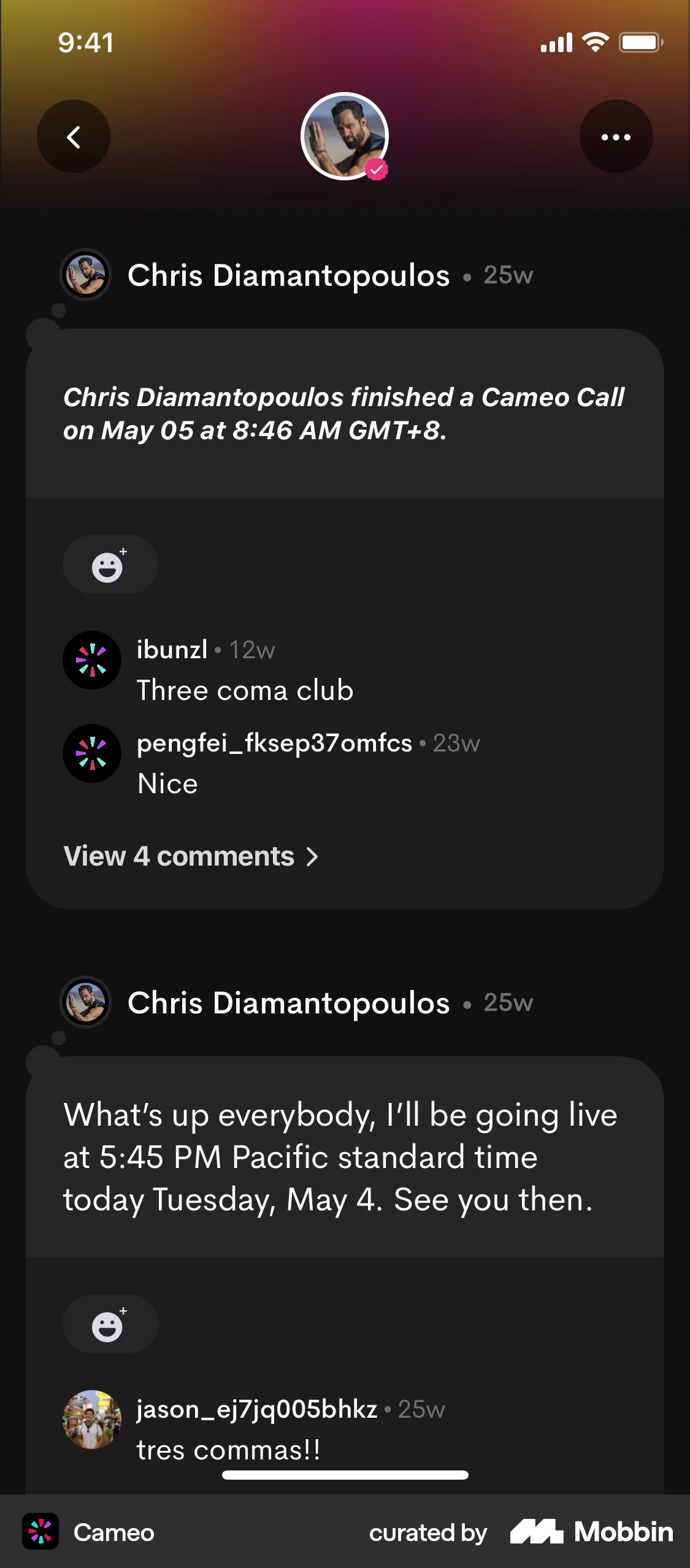 Cameo iOS Groups & Community screen