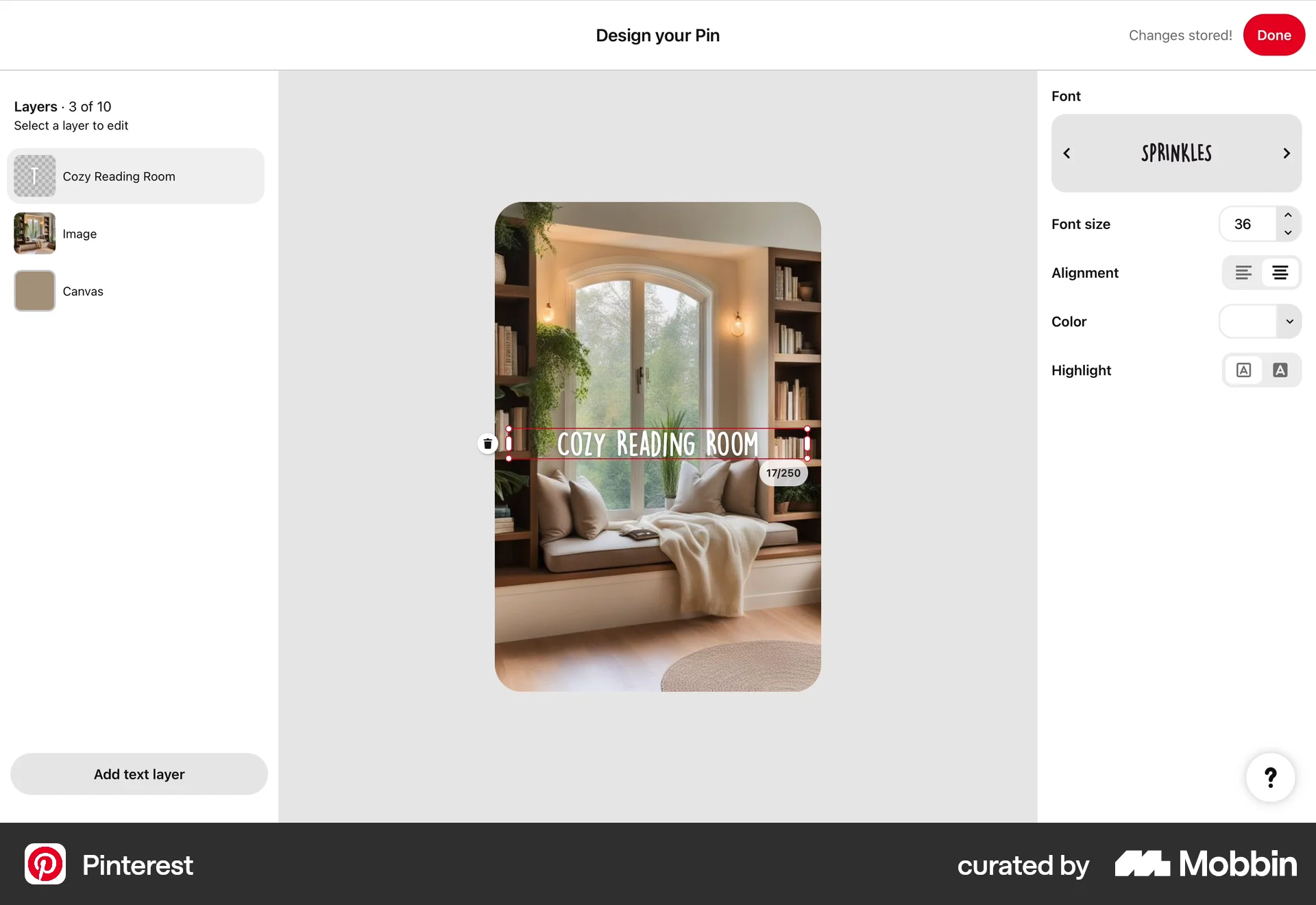 Pinterest Web Media Editor screen