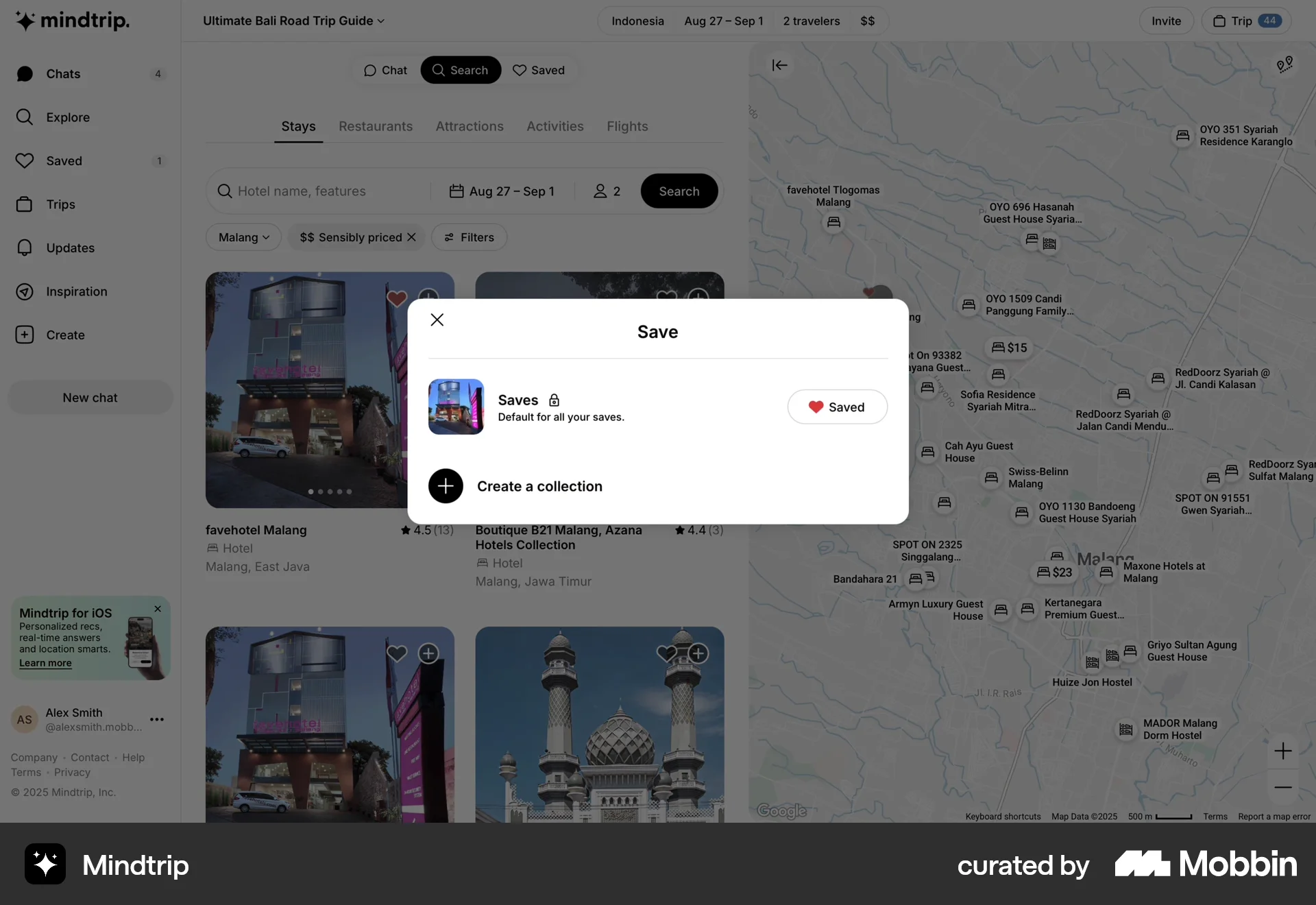 Mindtrip Web Save screen