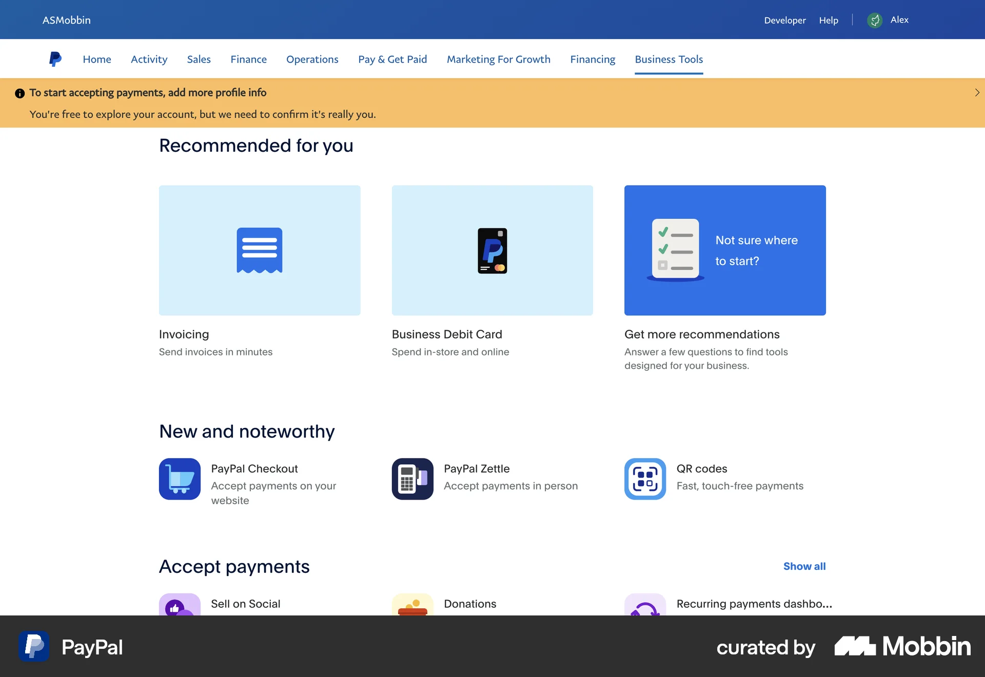 PayPal Web Suggestions & Similar Items screen