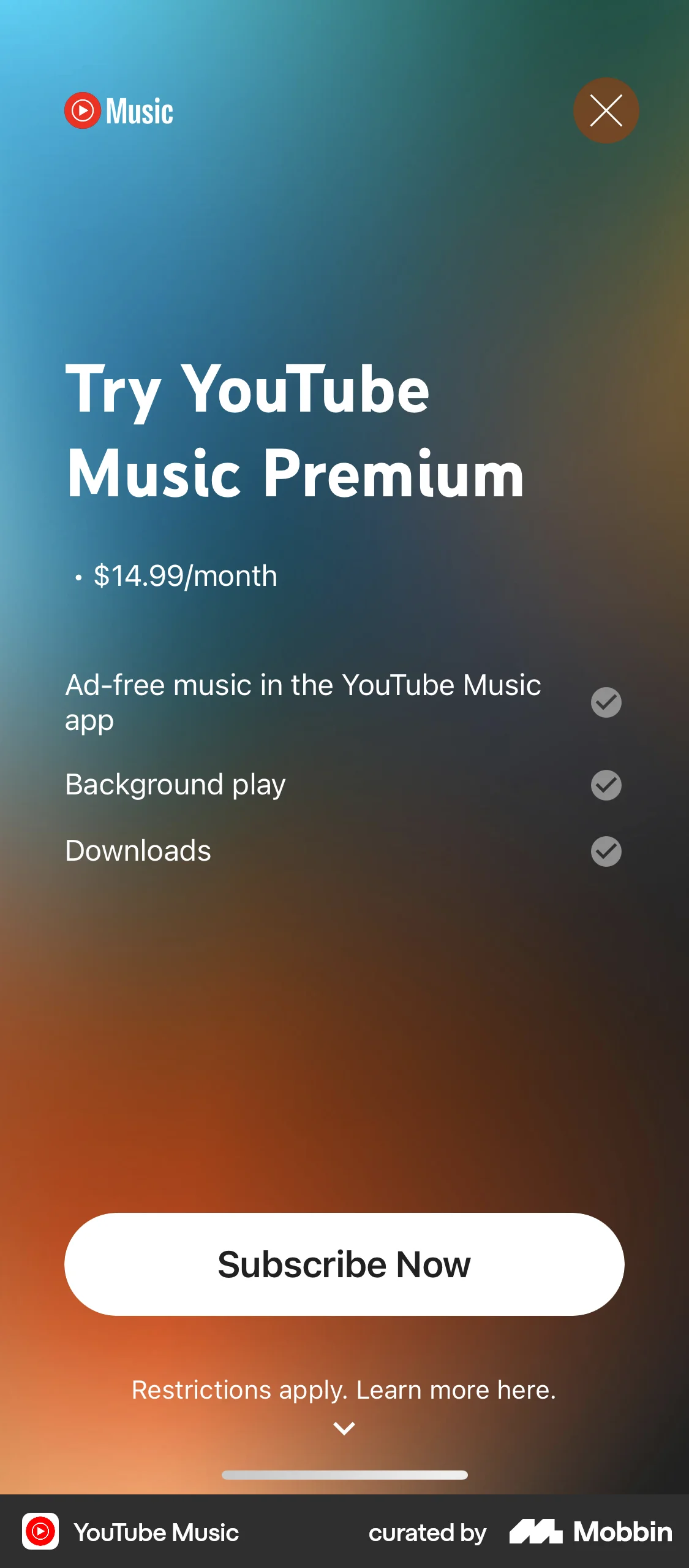 YouTube Music iOS Subscription & Paywall screen