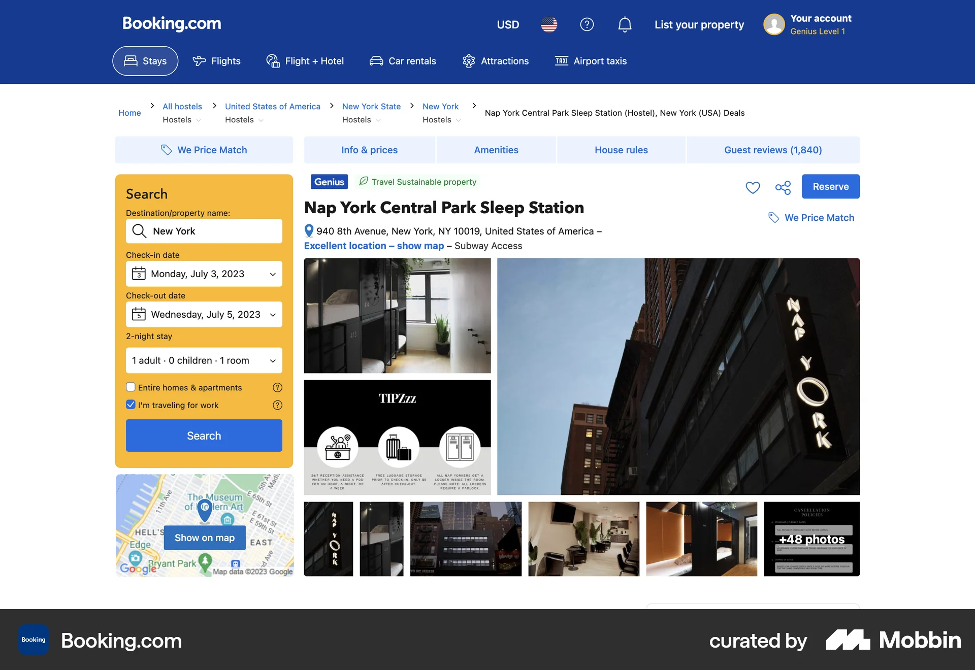 Booking.com Web Product Detail screen