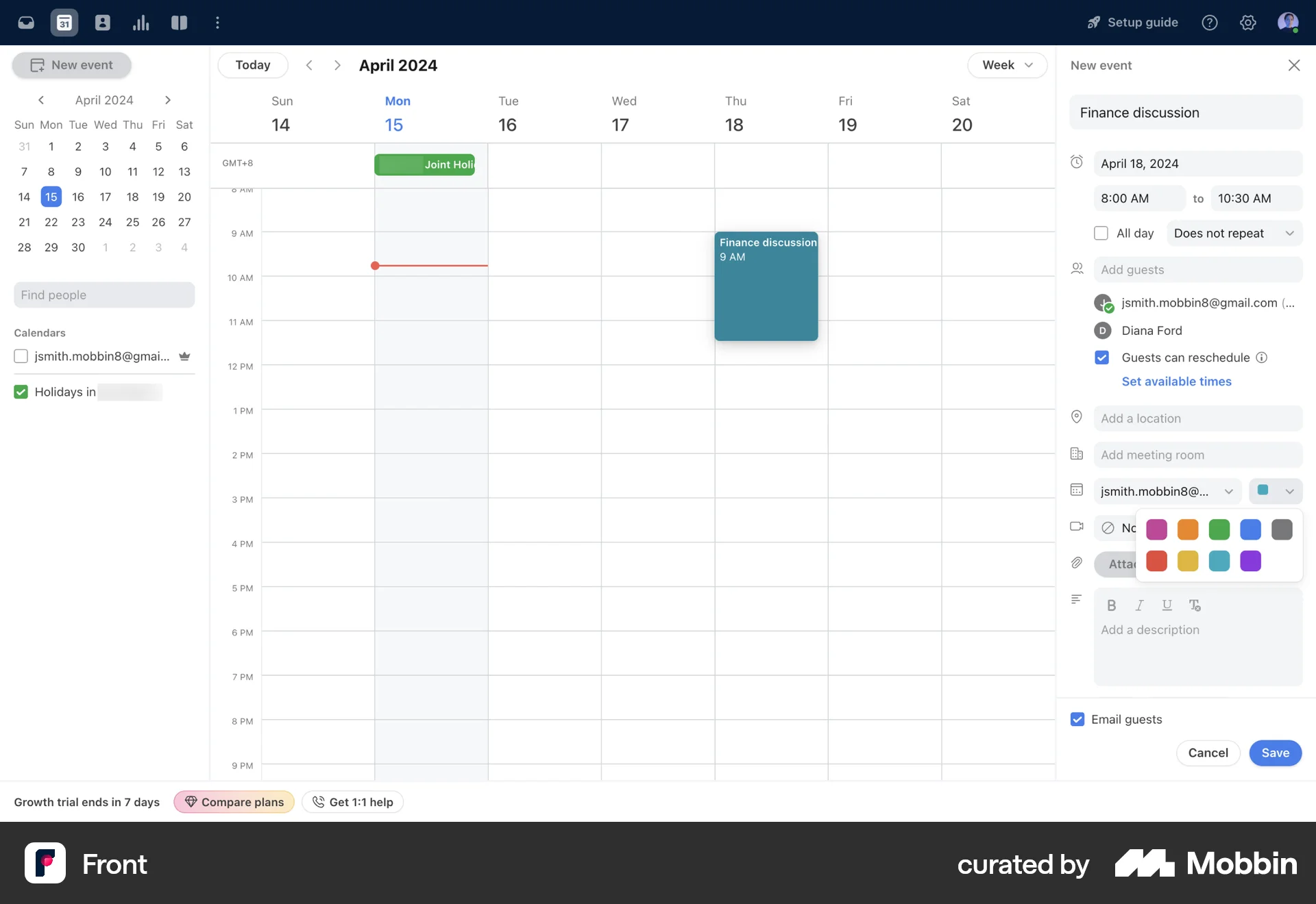 Front Web screen containing Select UI element