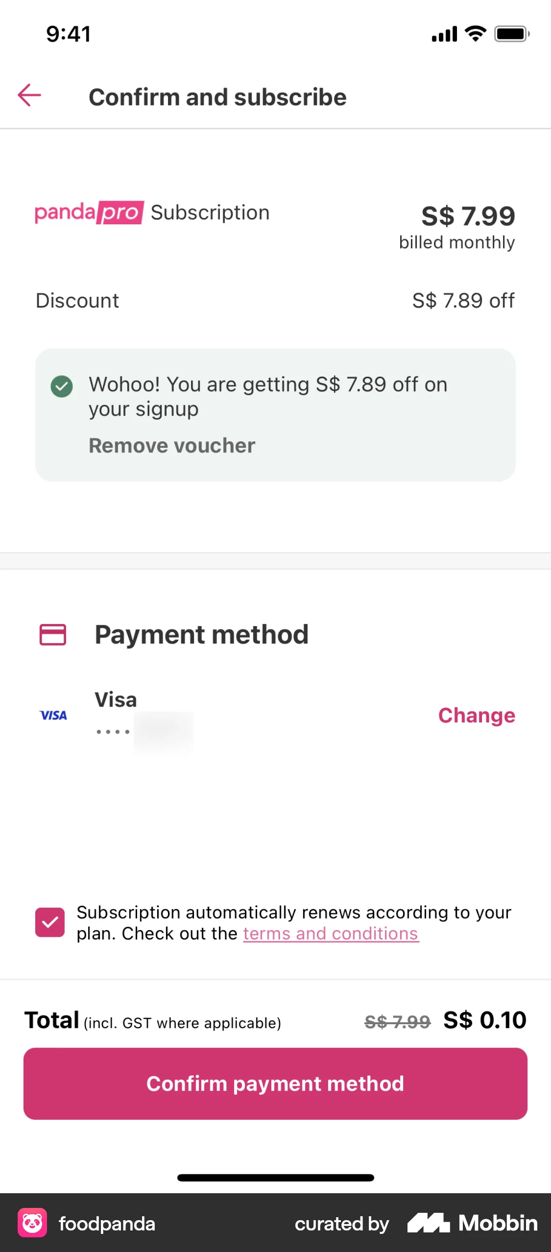 foodpanda iOS Order Confirmation screen