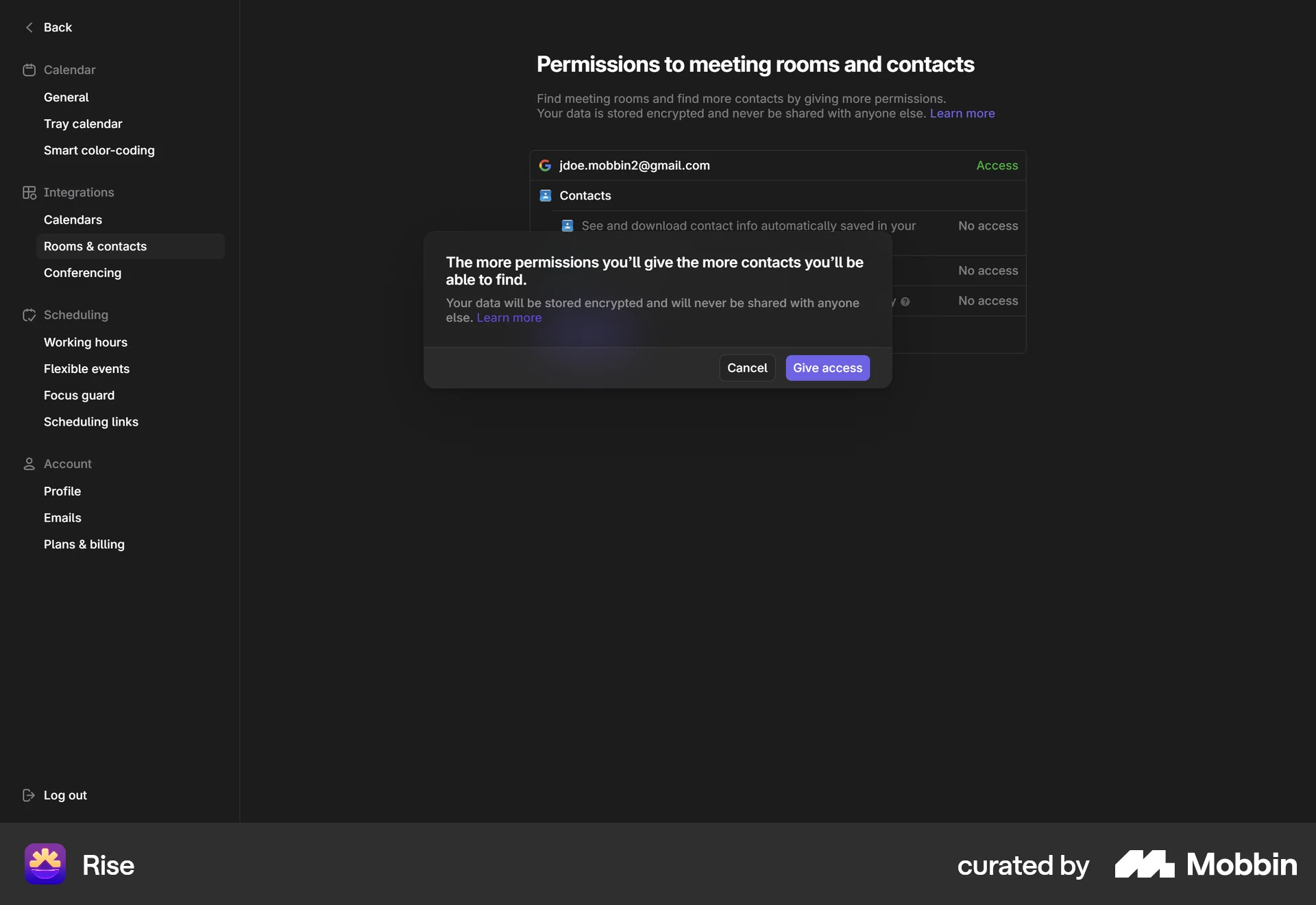 Rise Web Permission screen