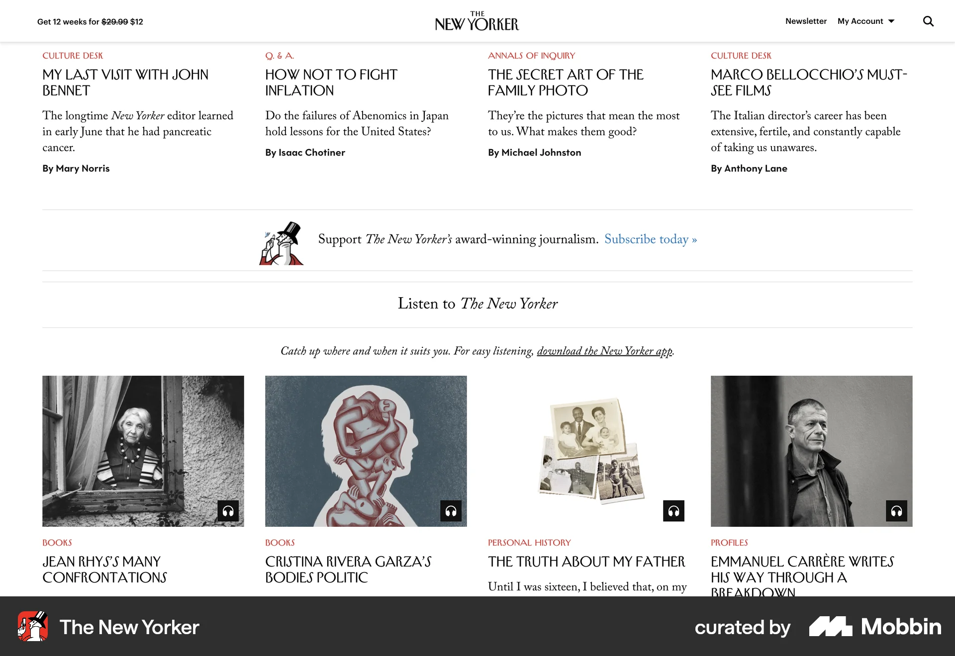 The New Yorker Web News Feed screen