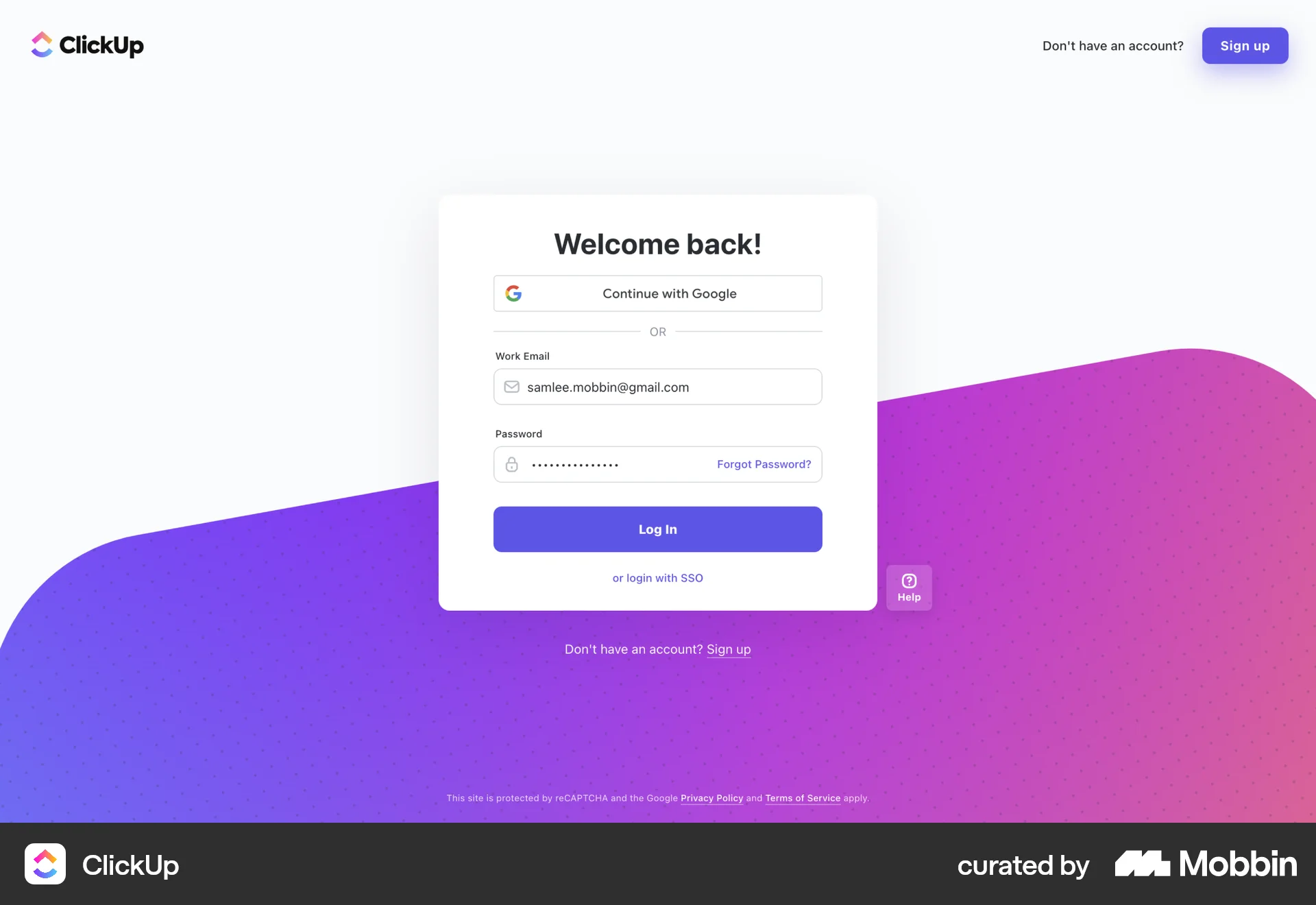 ClickUp Web Login screen