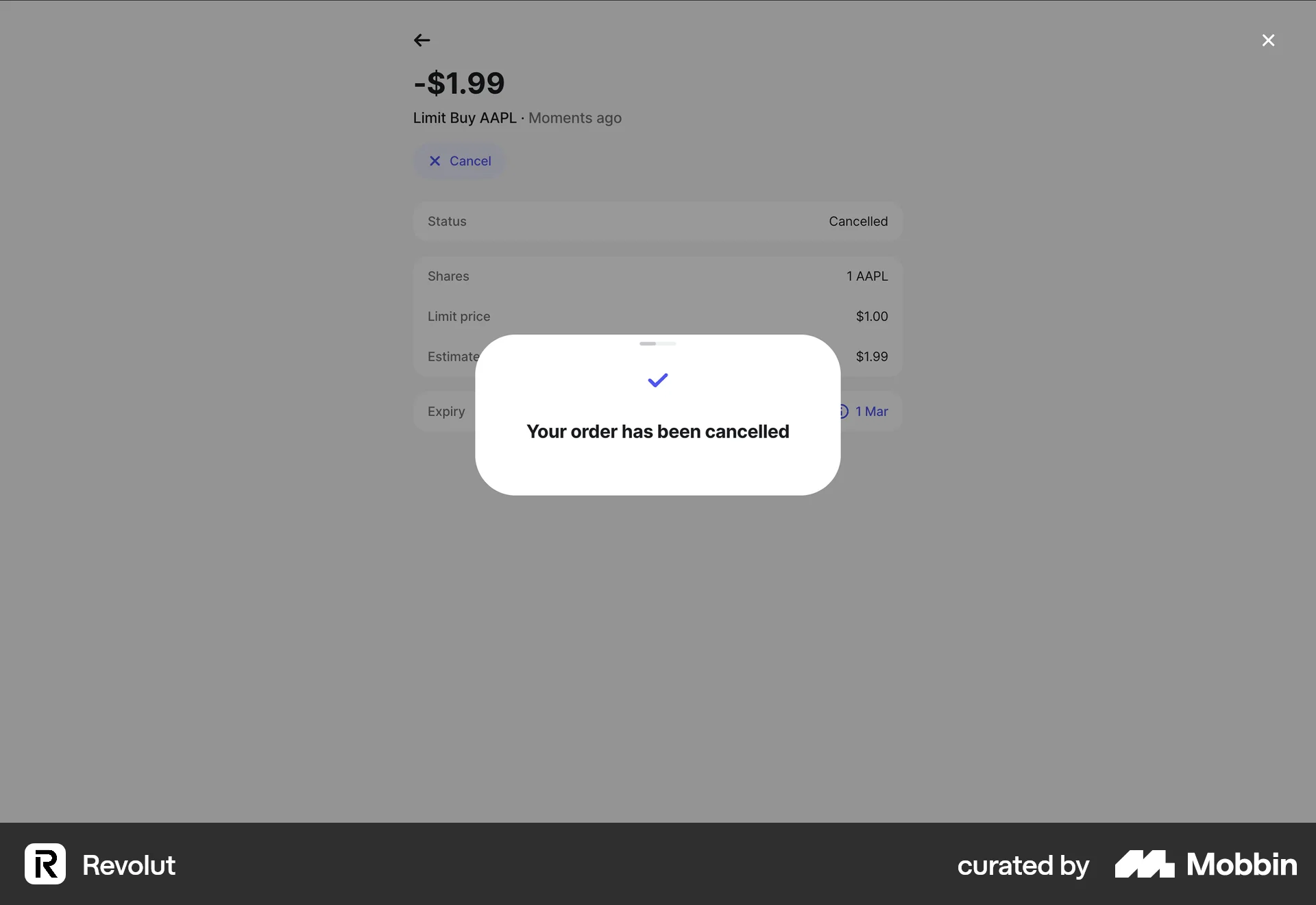 Revolut Web screen containing Full-Screen Overlay UI element