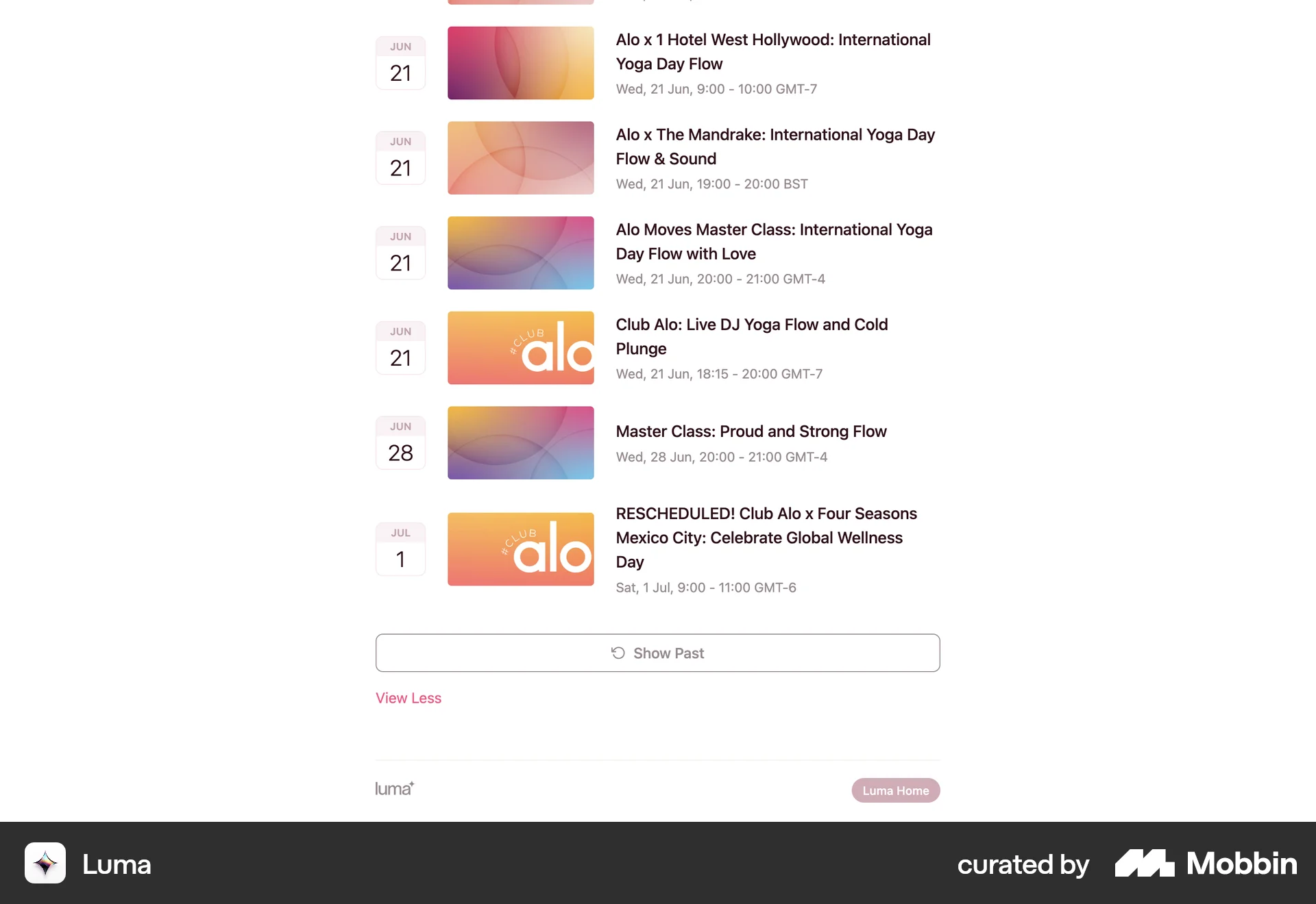 Luma Web User / Group Profile screen