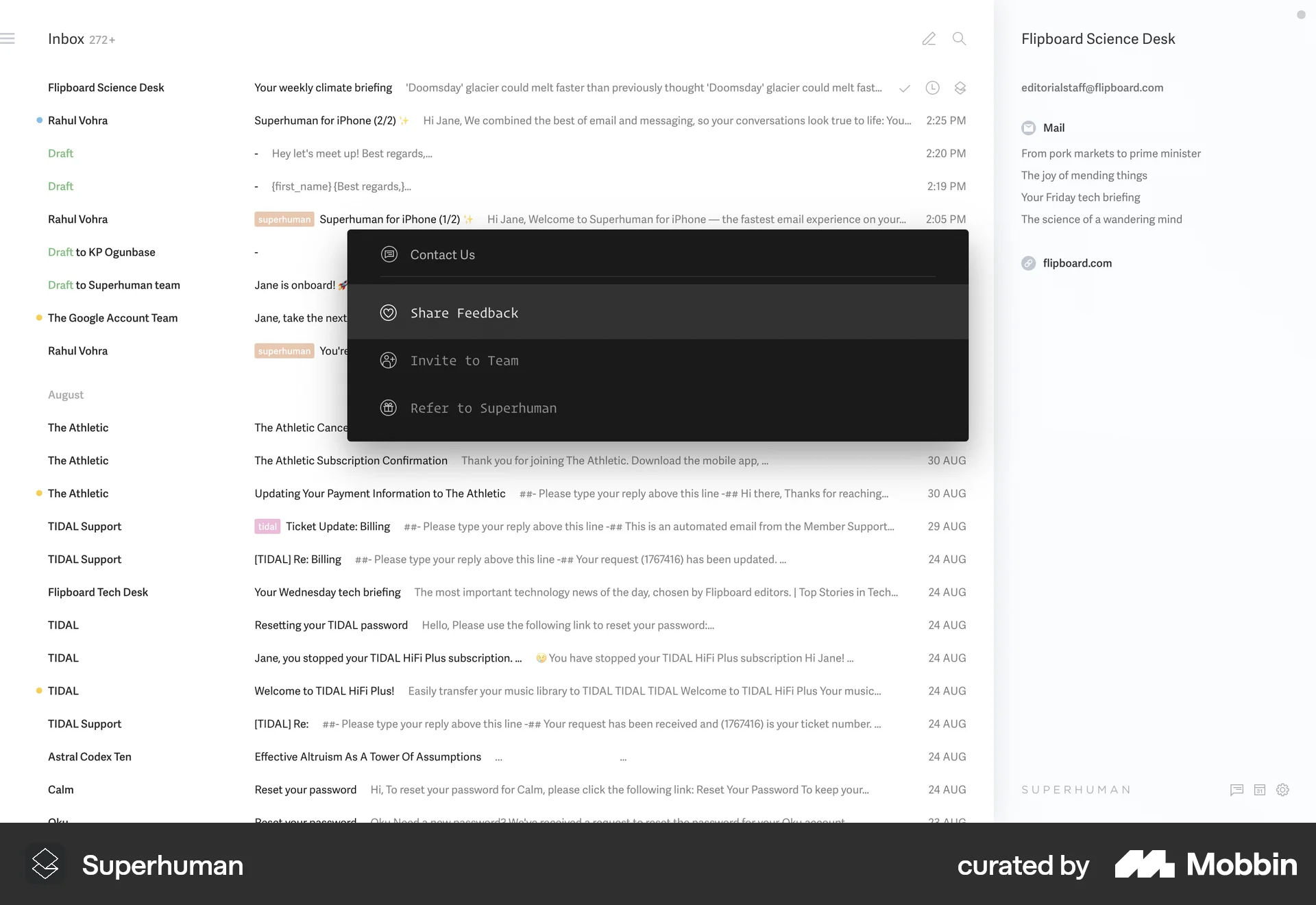 Superhuman Mail Web Other Action screen