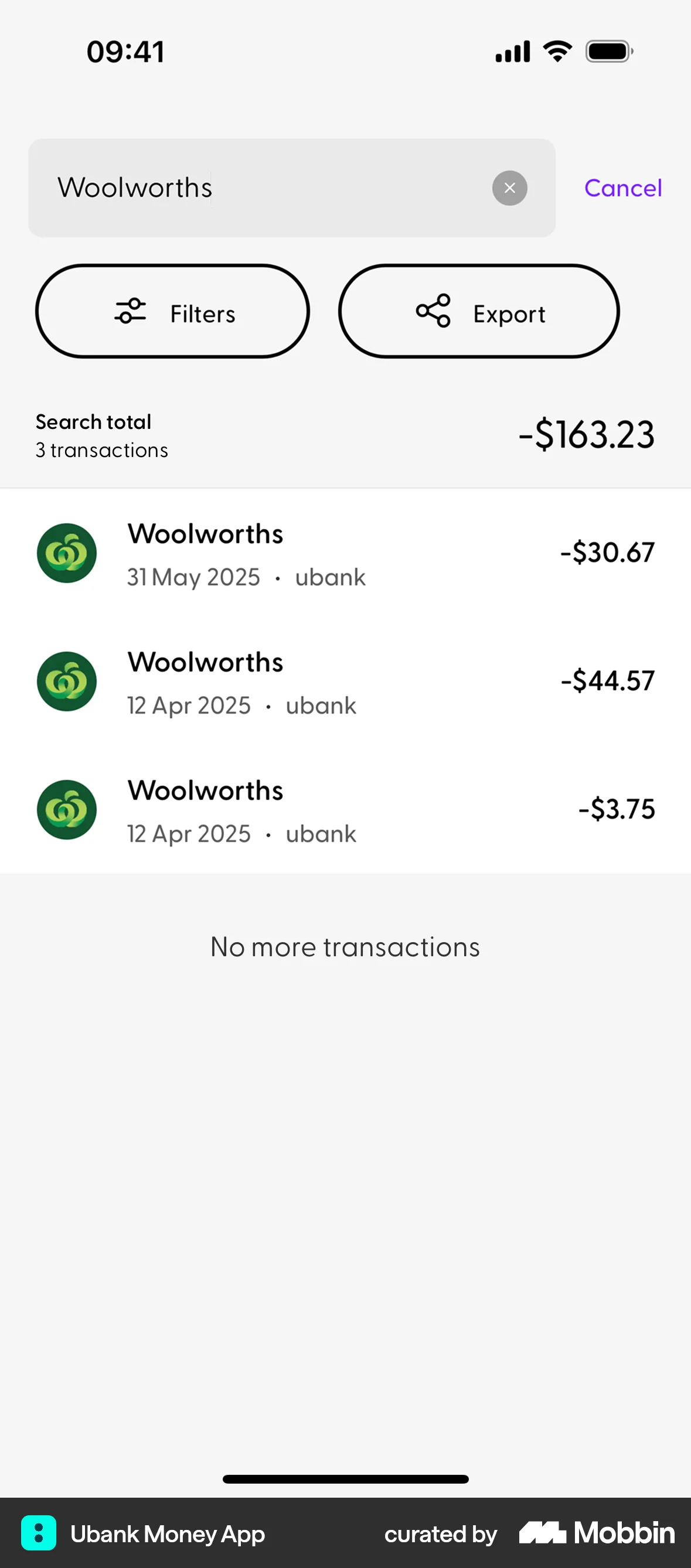 Ubank Money App iOS Search screen
