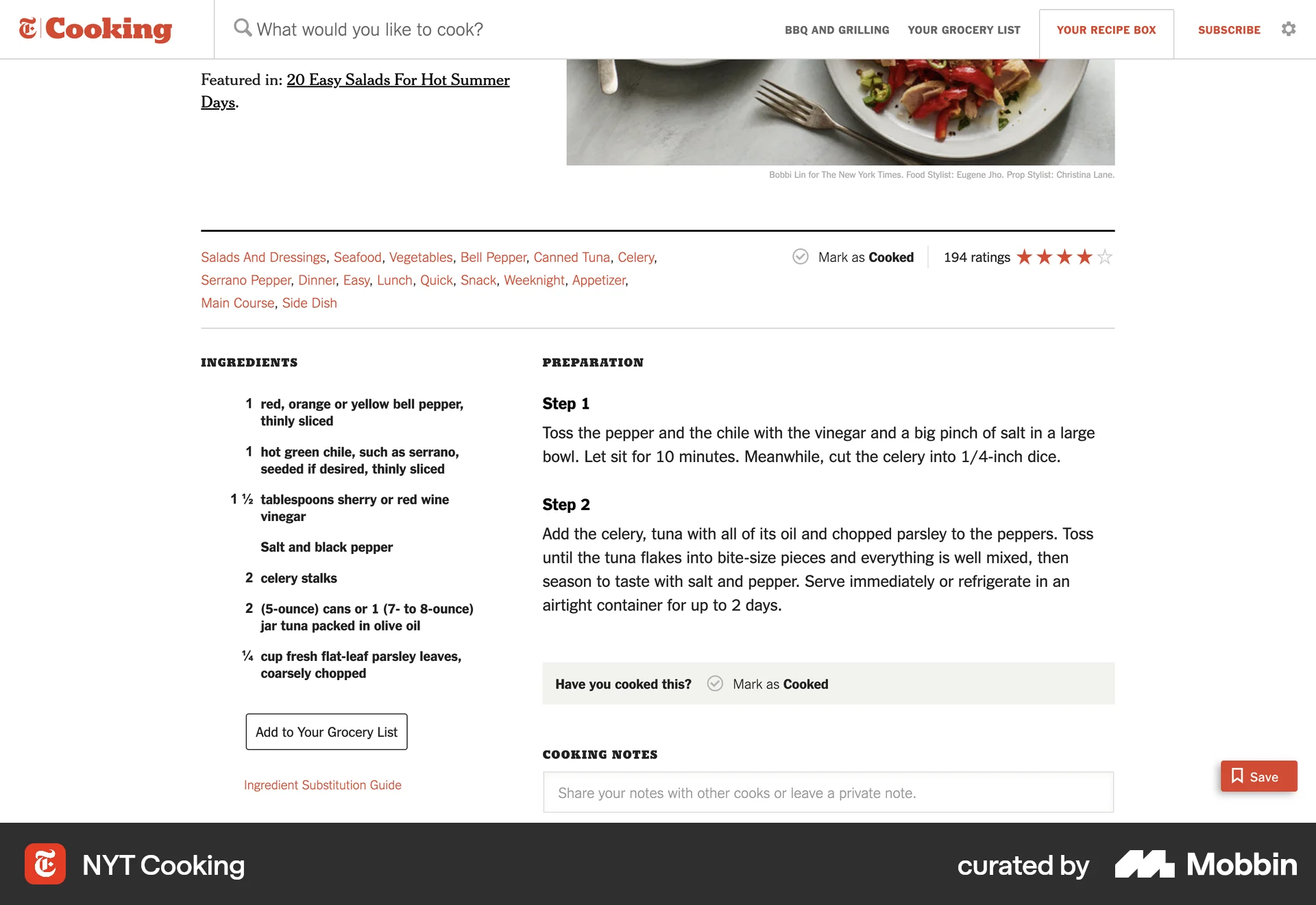NYT Cooking Web Recipe Detail screen