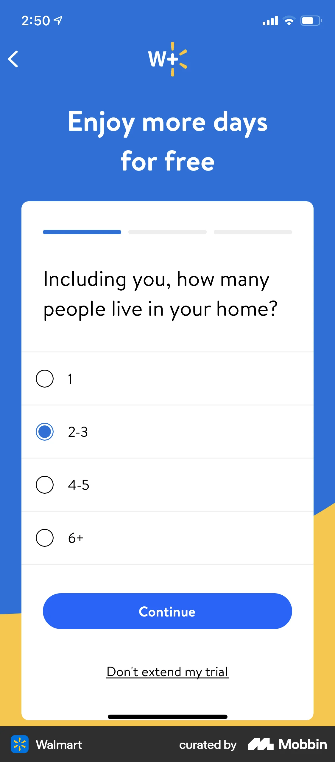 Walmart iOS screen containing Radio Button UI element