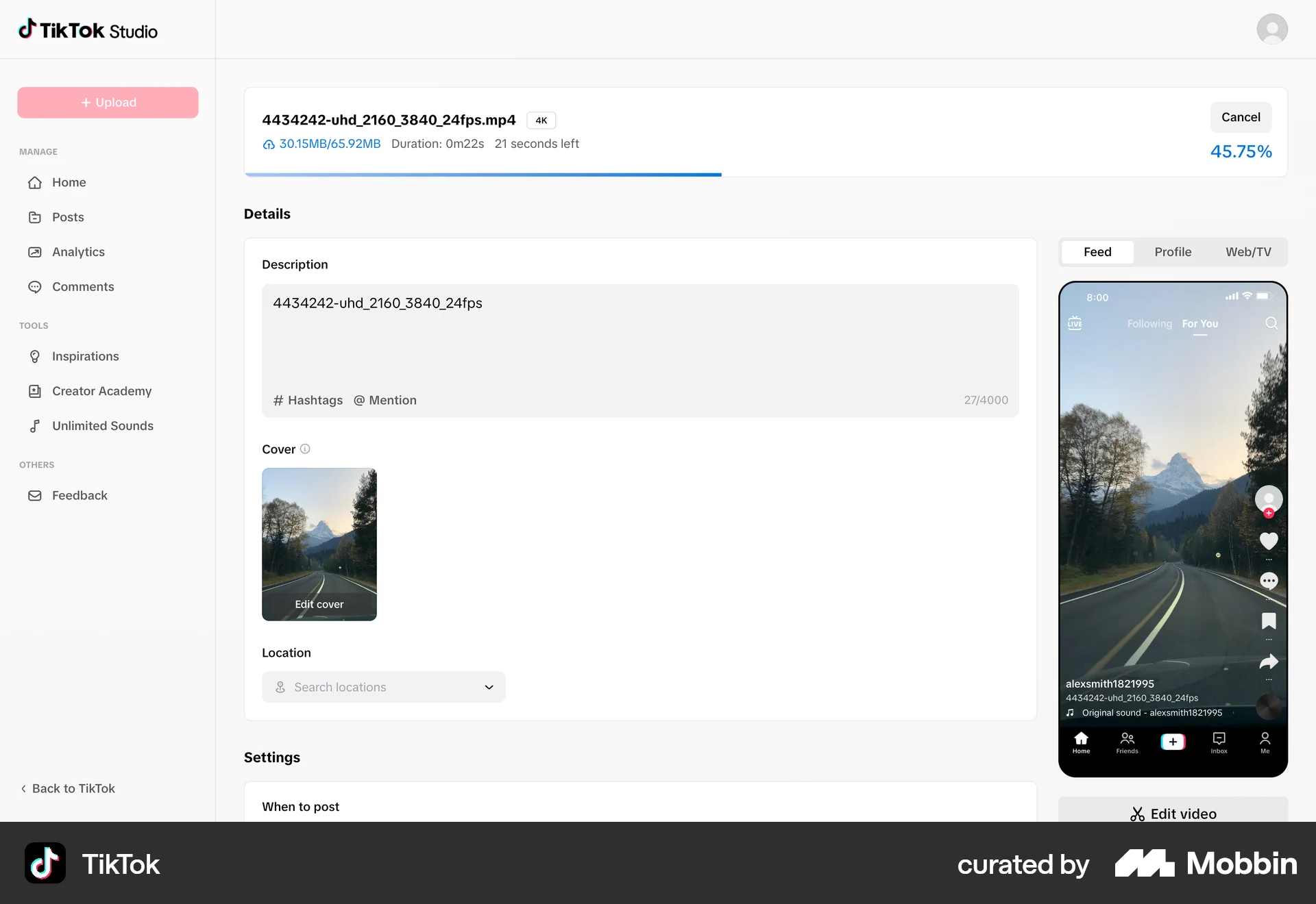 TikTok Web screen containing Loading Indicator UI element