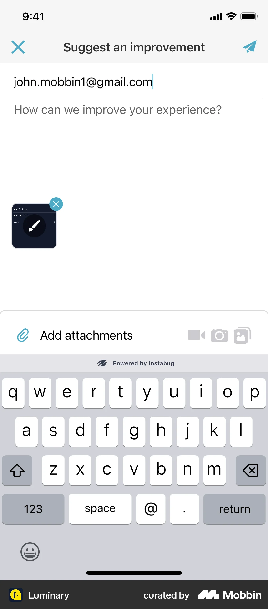 Luminary iOS Feedback screen