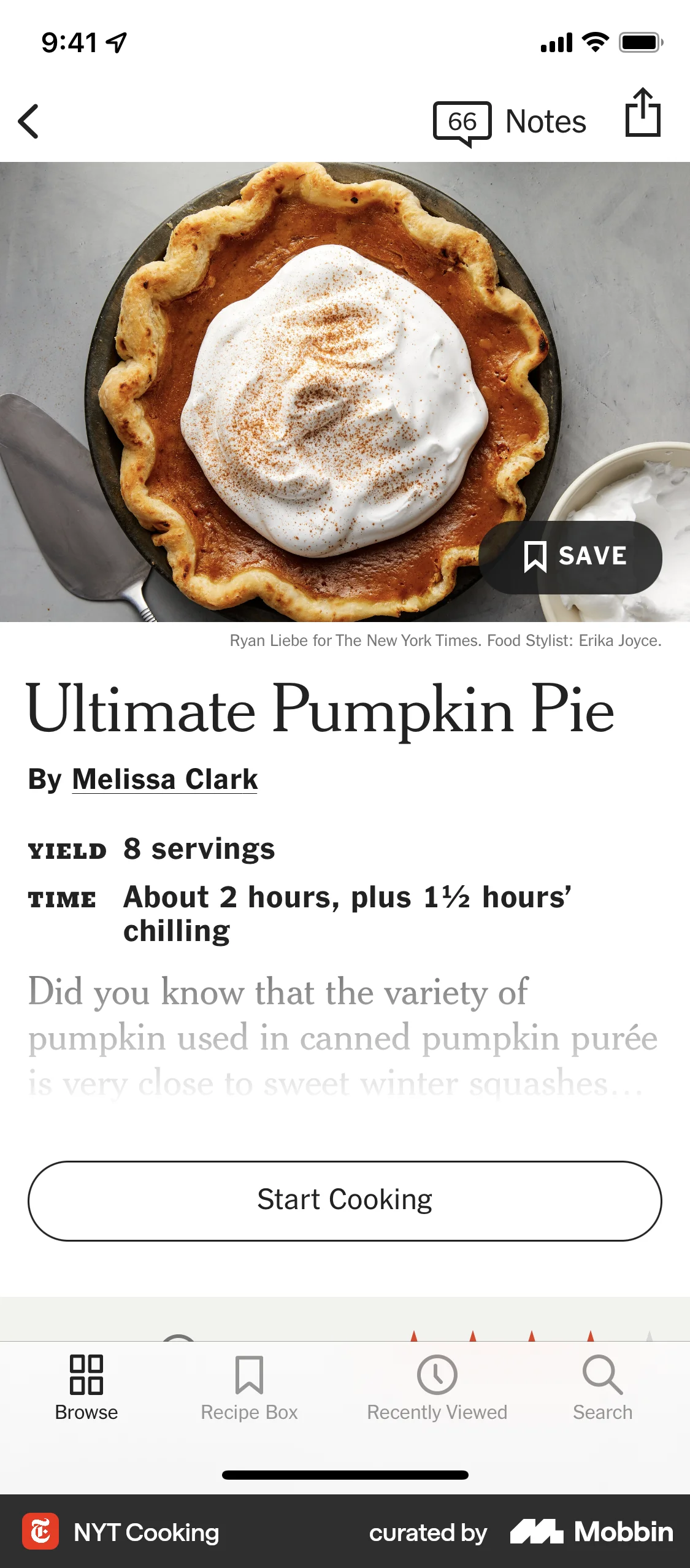 NYT Cooking iOS Recipe Detail screen
