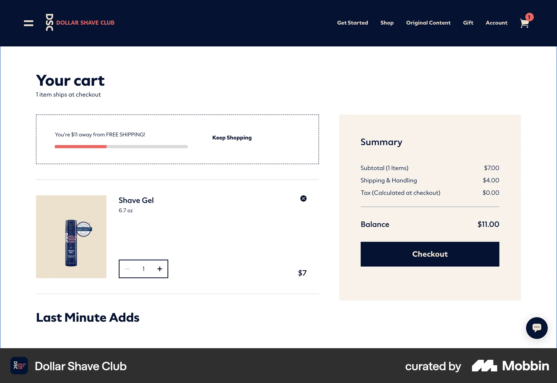 Dollar Shave Club Web Web Shopping Cart screen