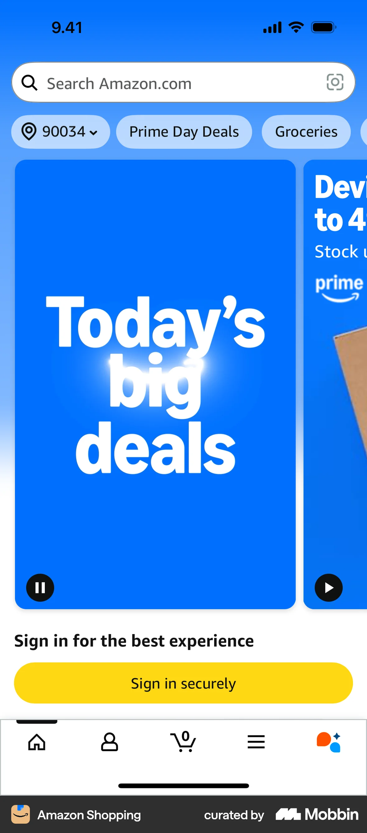 Amazon Shopping iOS Welcome & Get Started screen