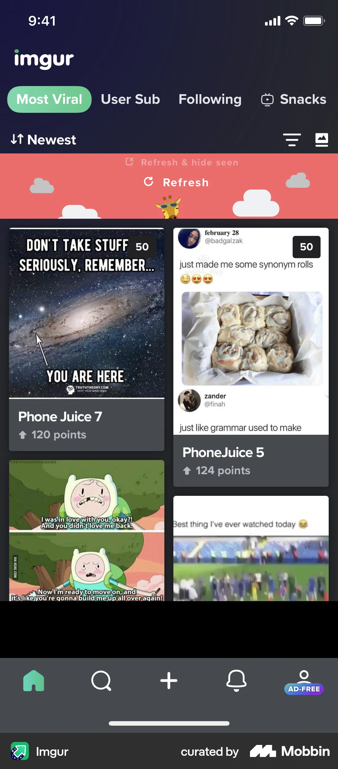 Imgur iOS Pull to Refresh screen