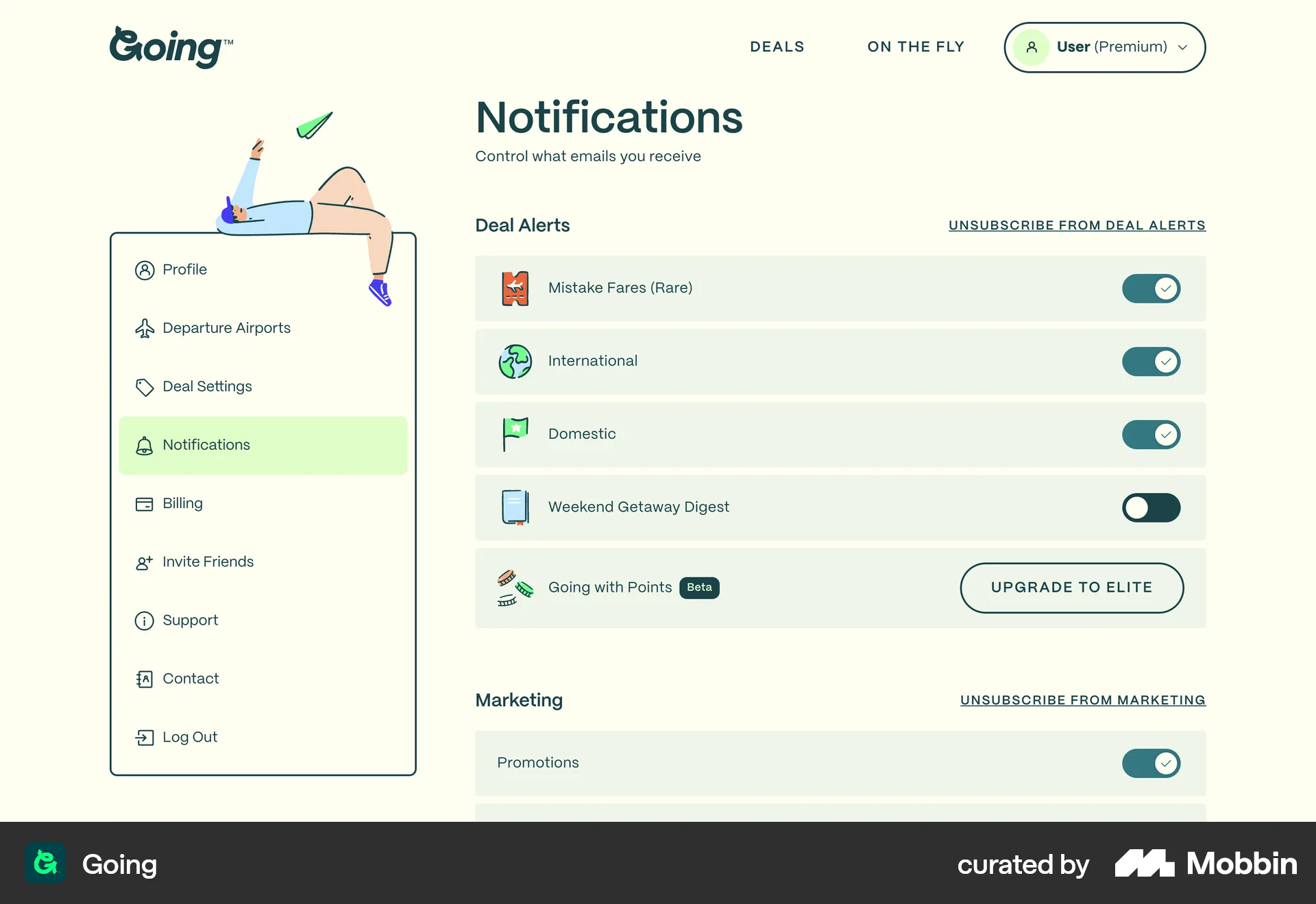 Going Web screen containing Switch UI element