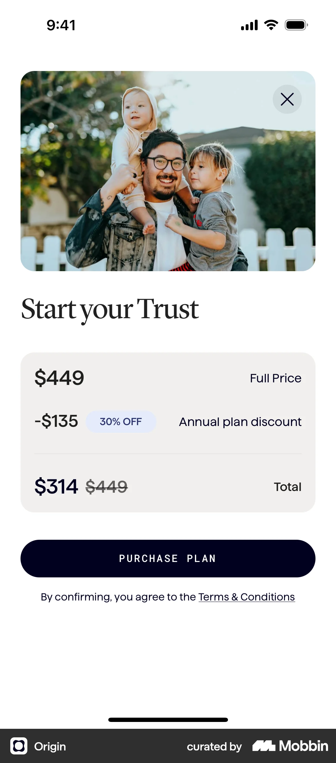 Origin iOS Pricing screen
