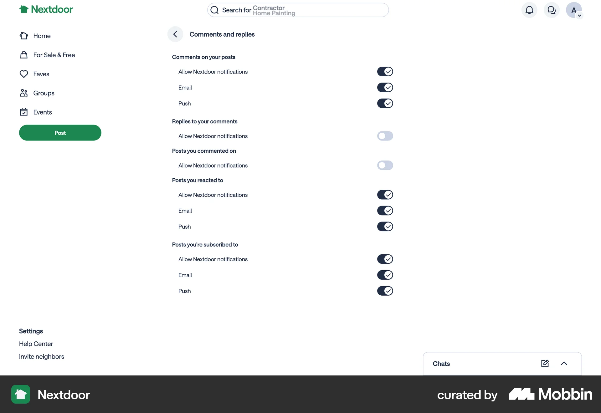 Nextdoor Web Settings & Preferences screen