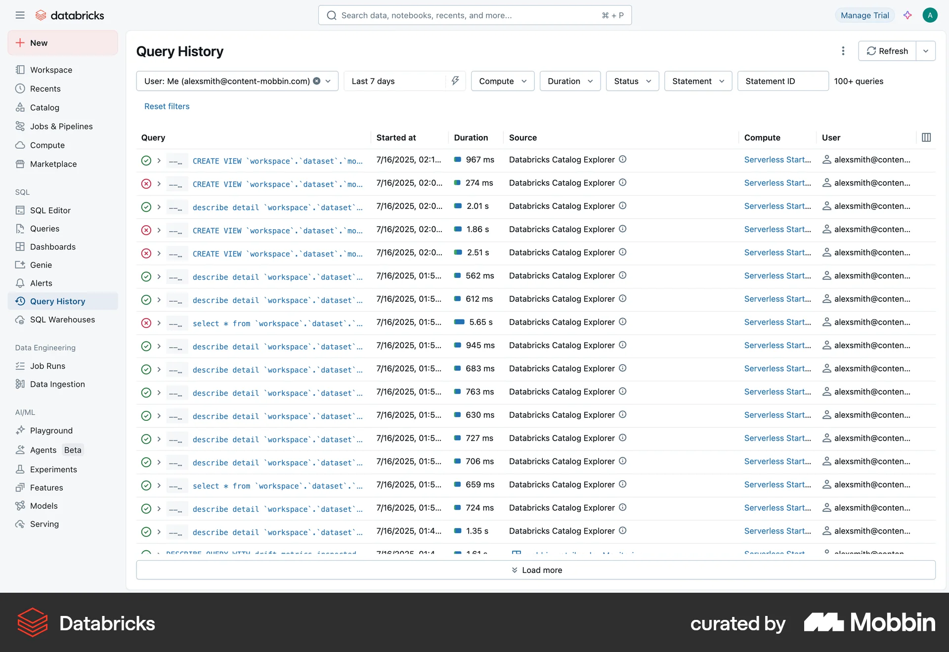 Databricks Web screen