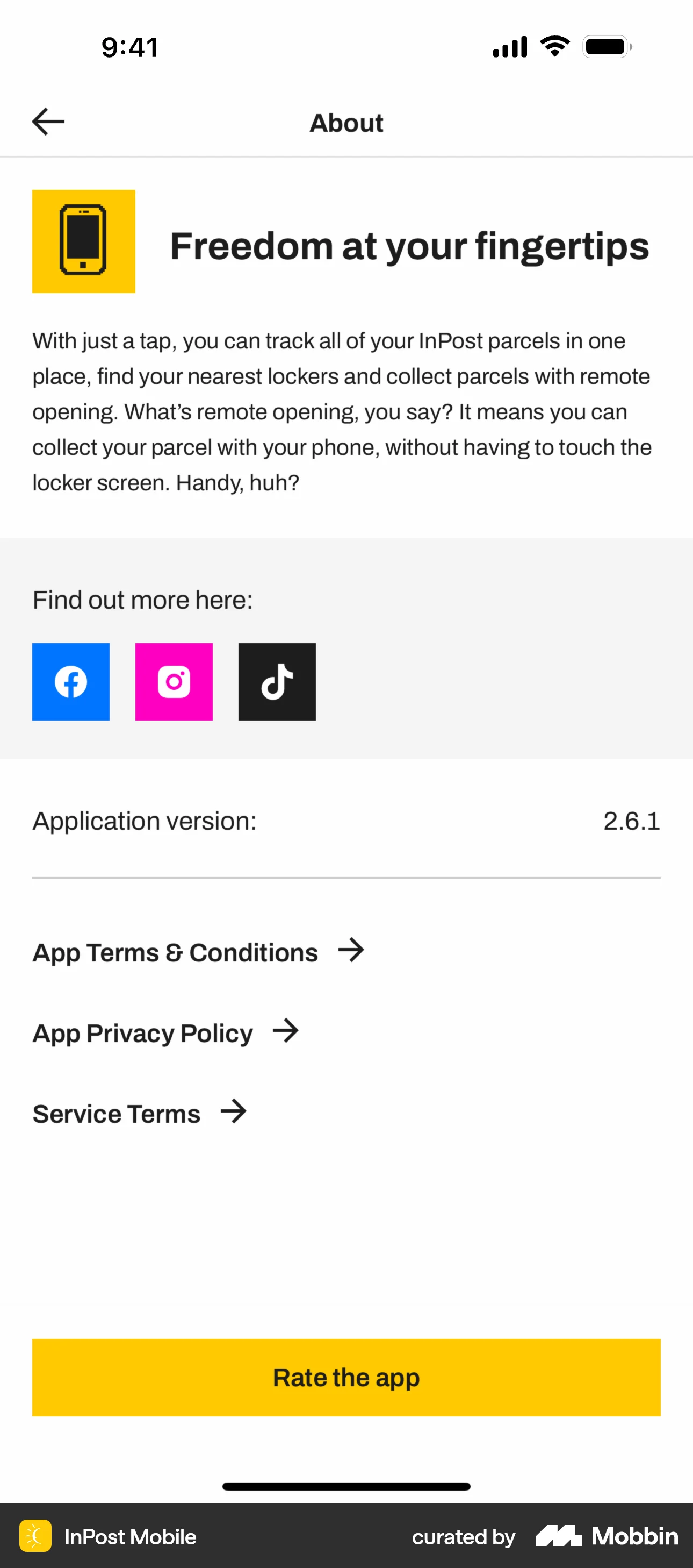 InPost UK iOS About screen