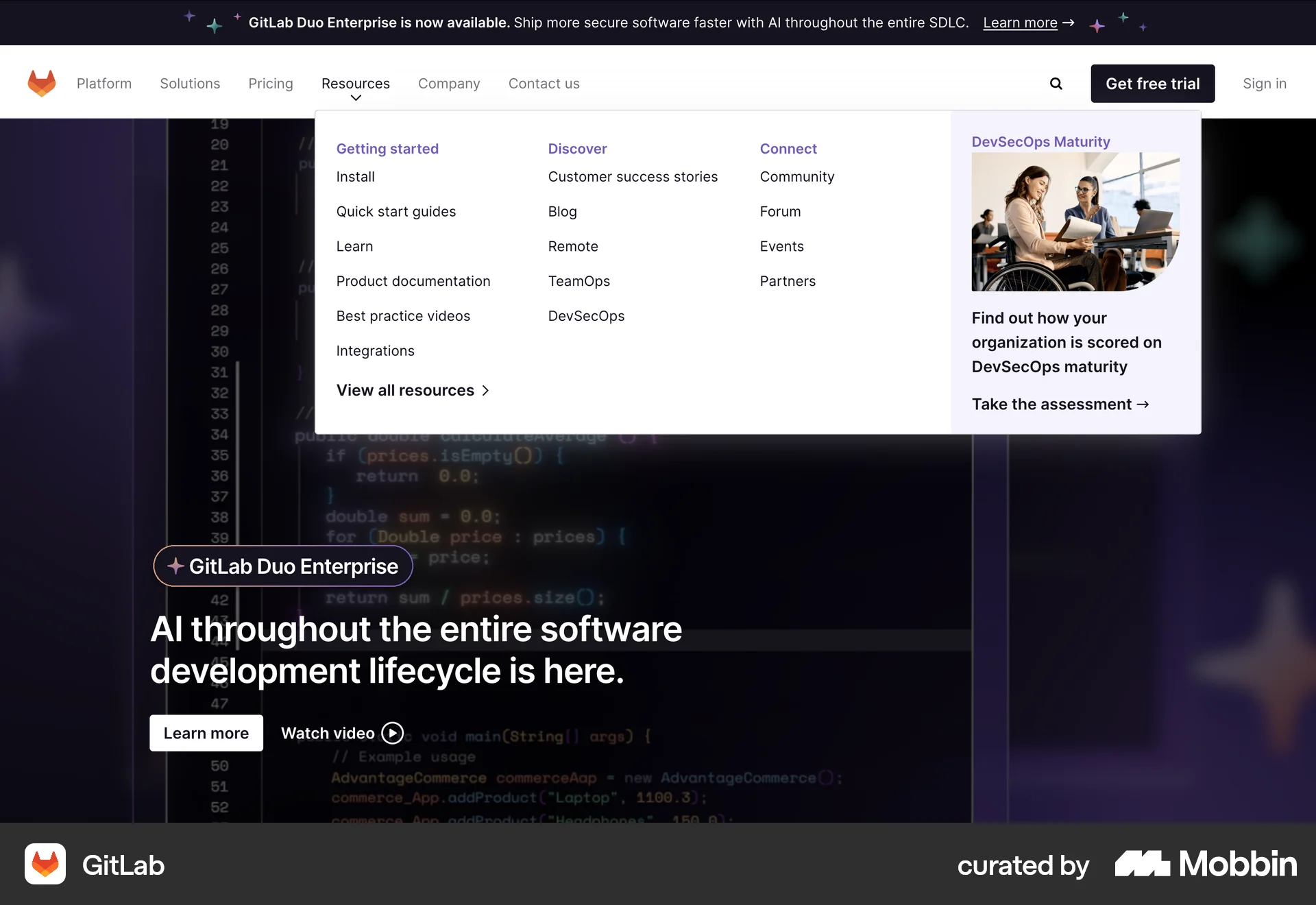 GitLab Web screen containing Navigation Menu UI element