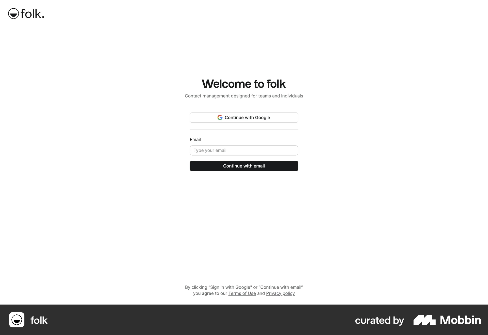 folk Web CRM App screen